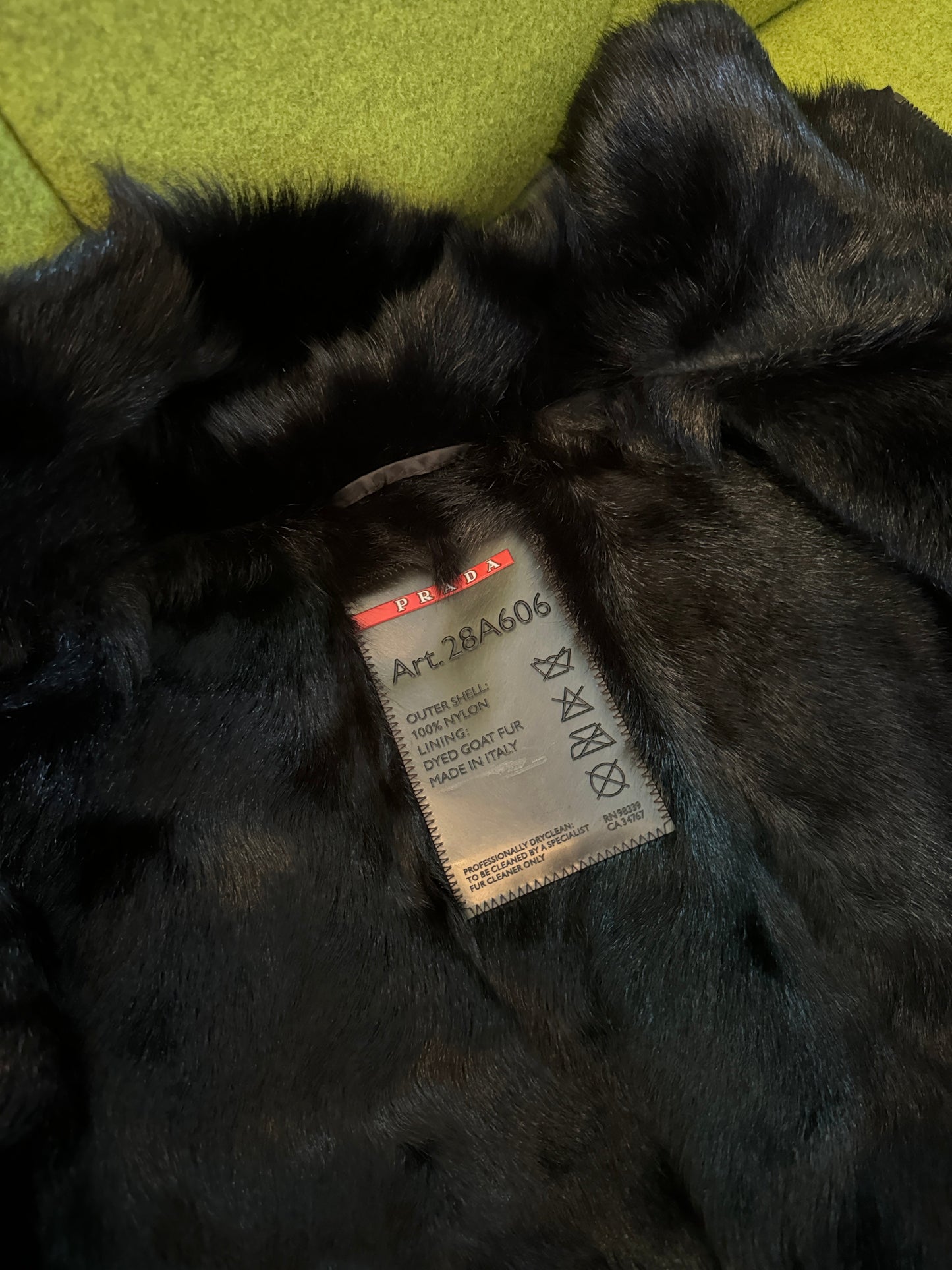Early 2000’s Prada Sport 2in1 Jet Black Goat Fur Lined Jacket/Vest