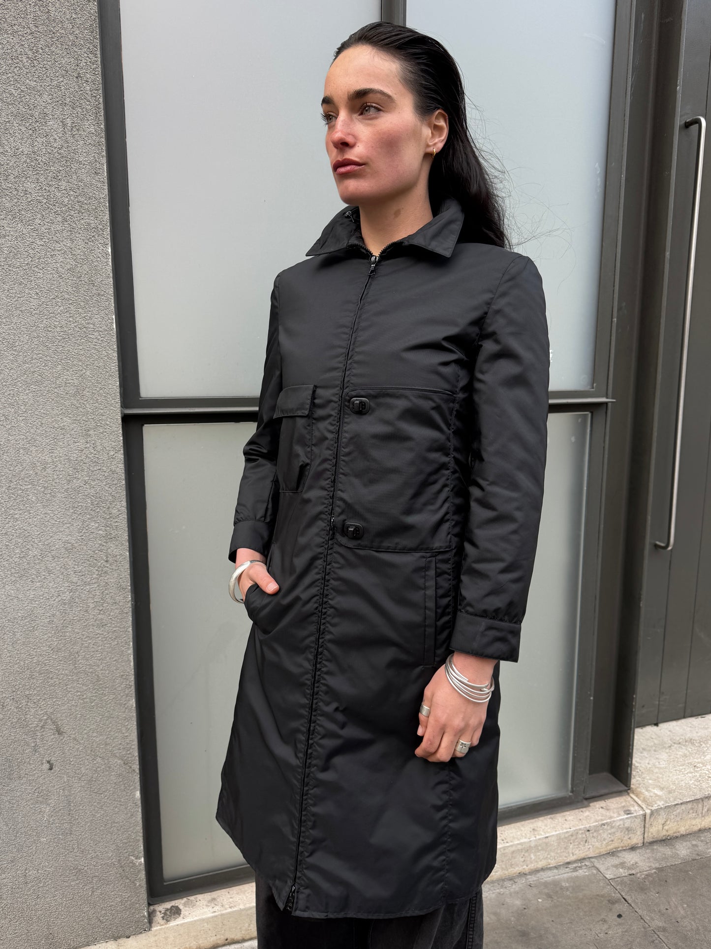 AW99’ Miu Miu Stash Pocket Technical Nylon Trench Coat