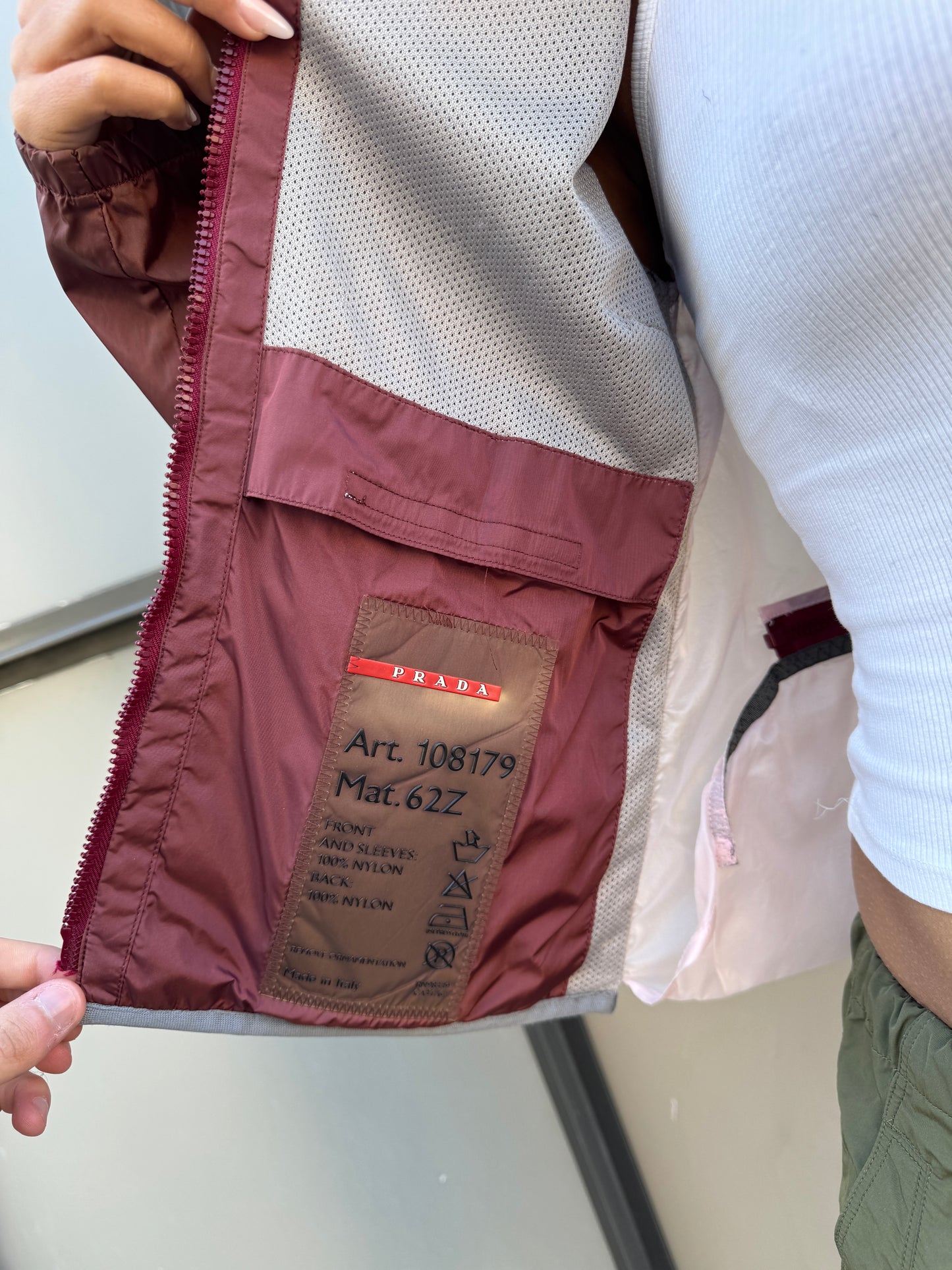 SS00’ Prada Sport Semi Transparent Back Burgundy Jacket