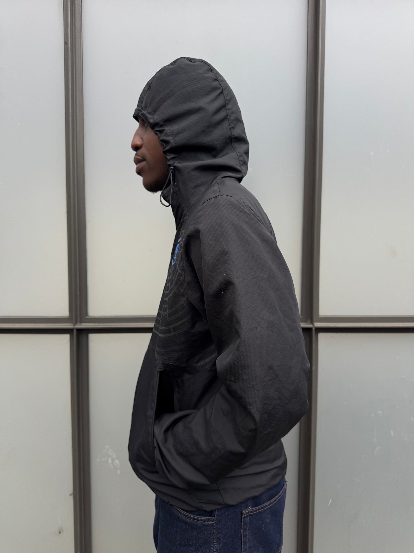 Early 2000’s Nike T90 Spider Web Jet Black Hooded Jacket
