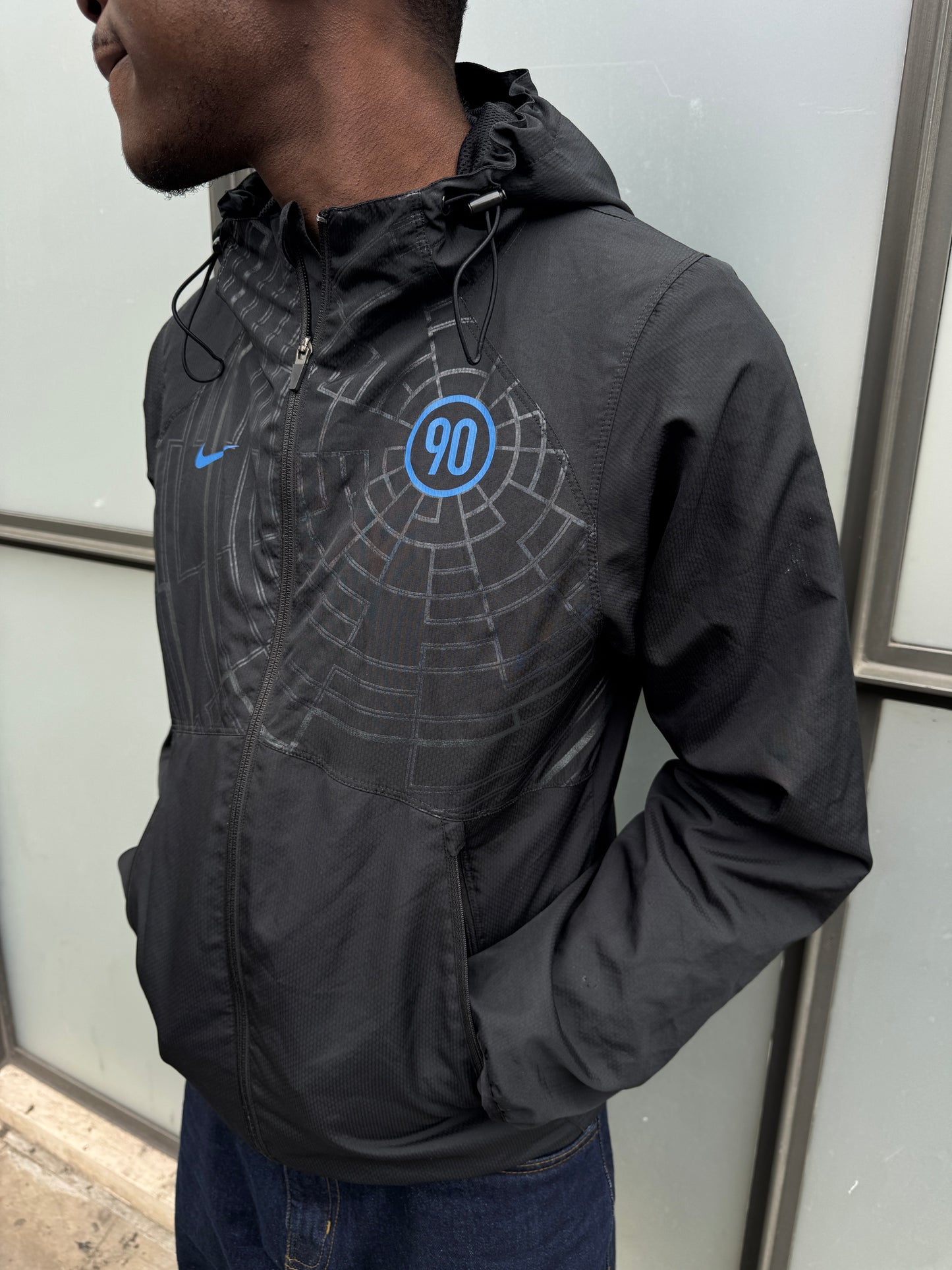 Early 2000’s Nike T90 Spider Web Jet Black Hooded Jacket