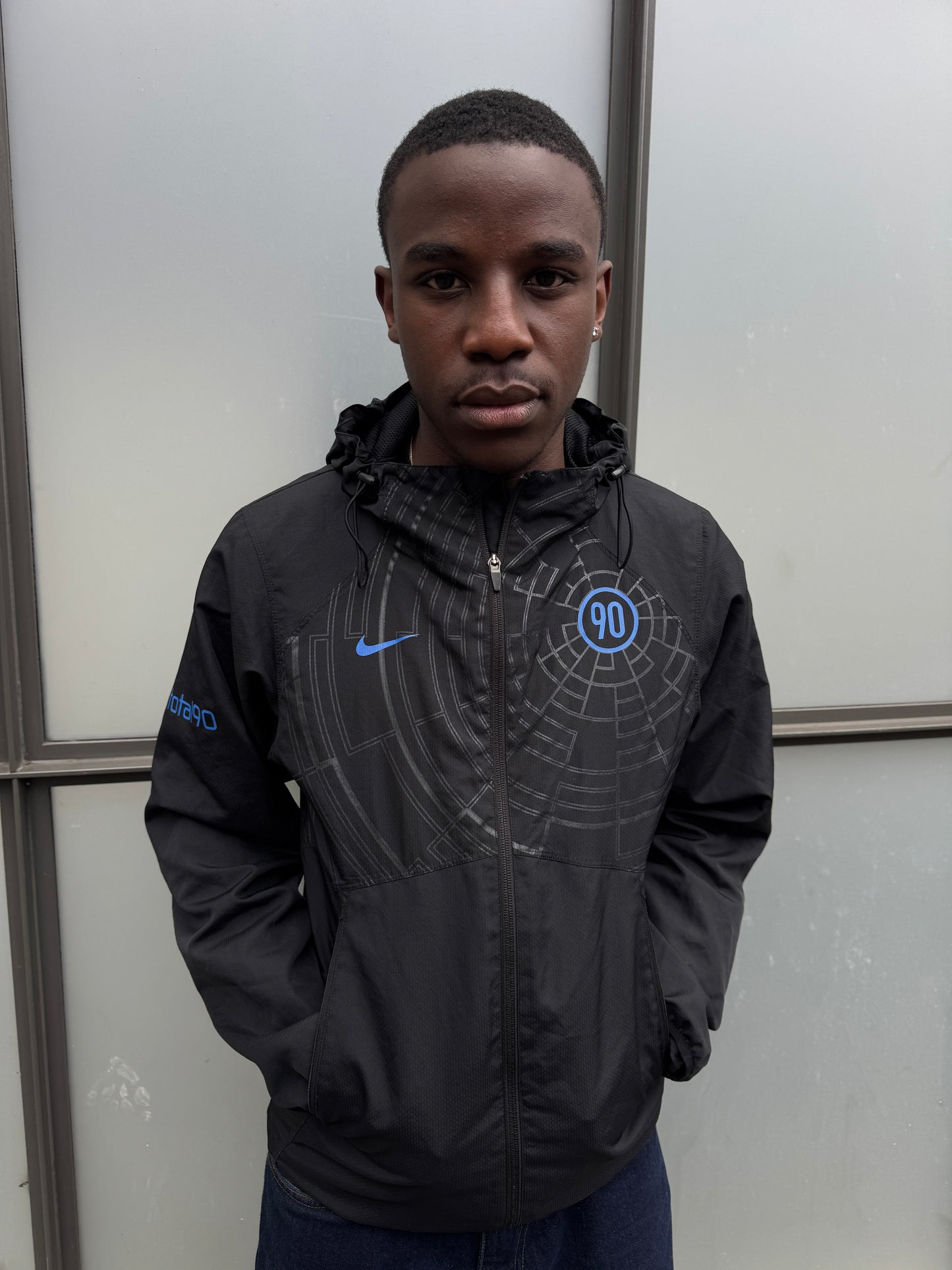 Early 2000’s Nike T90 Spider Web Jet Black Hooded Jacket
