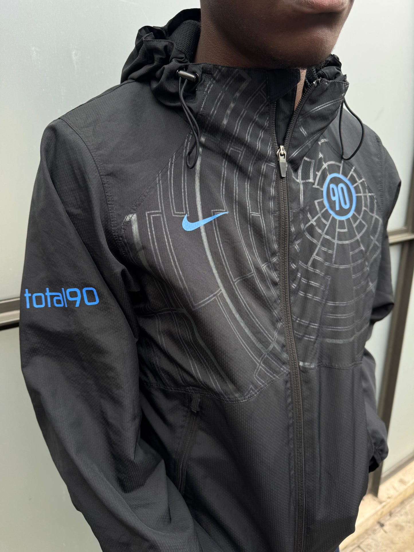Early 2000’s Nike T90 Spider Web Jet Black Hooded Jacket