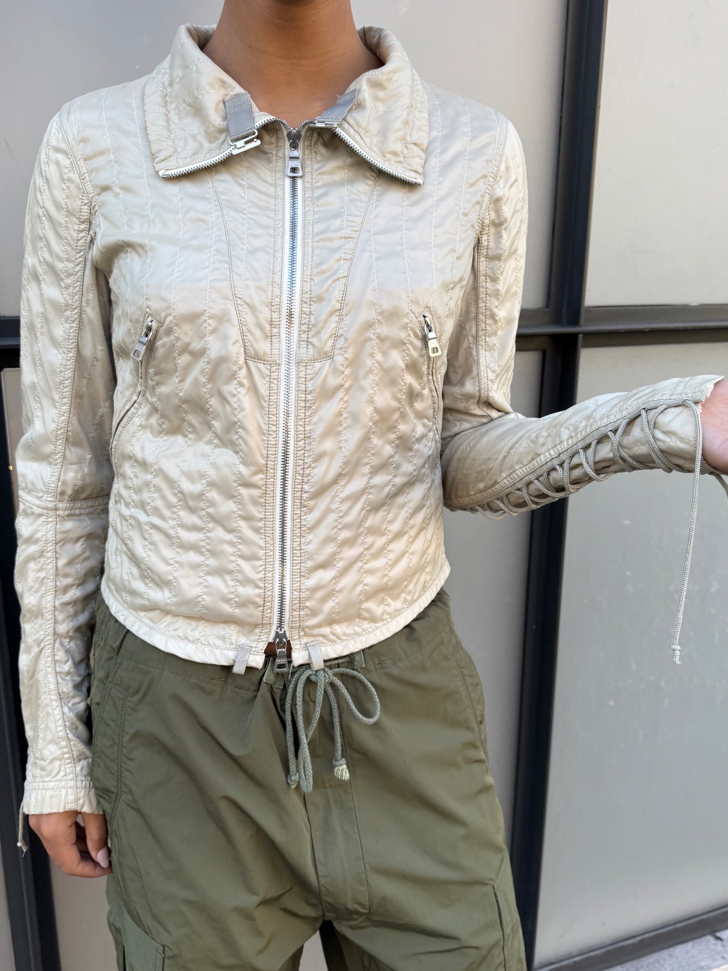 SS03’ Prada Sport Beige High Neck Lace Jacket