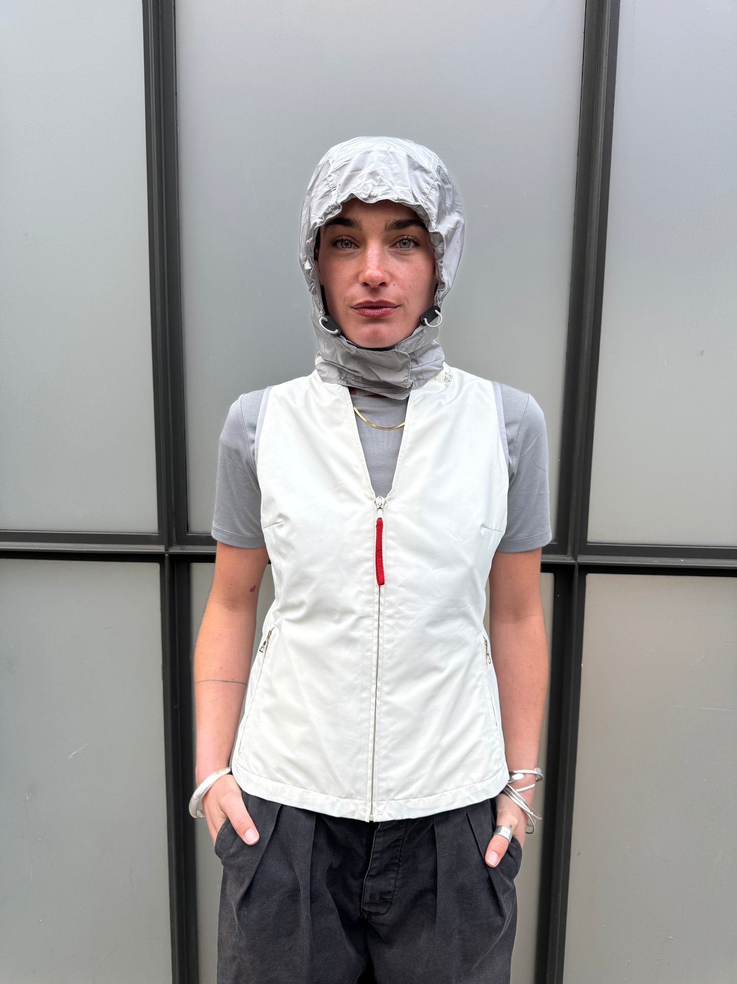 SS00’ Prada Sport Ventilated Packable Hood White Vest