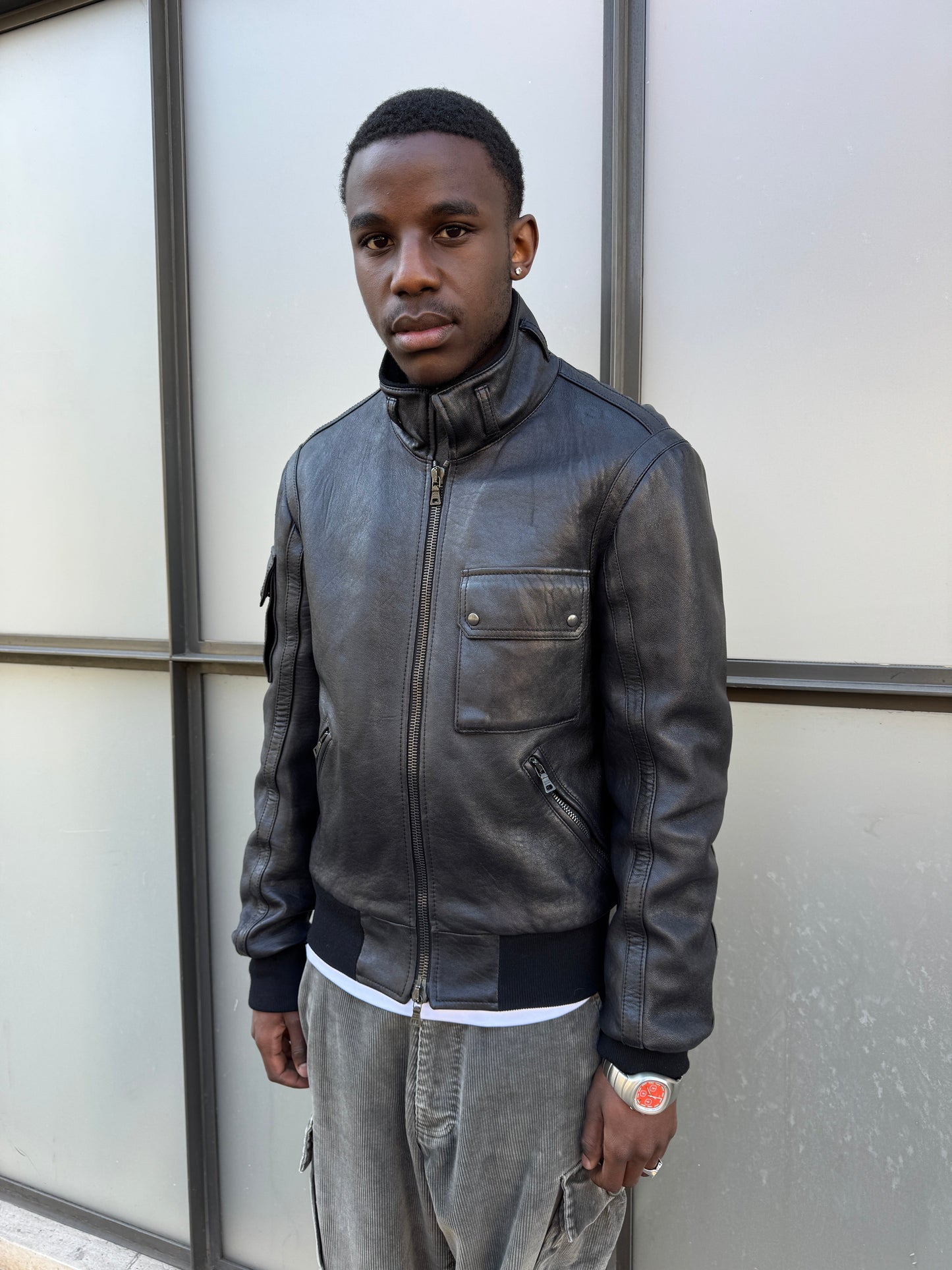 Early 2000’s Prada Jet Black Leather Flight Jacket