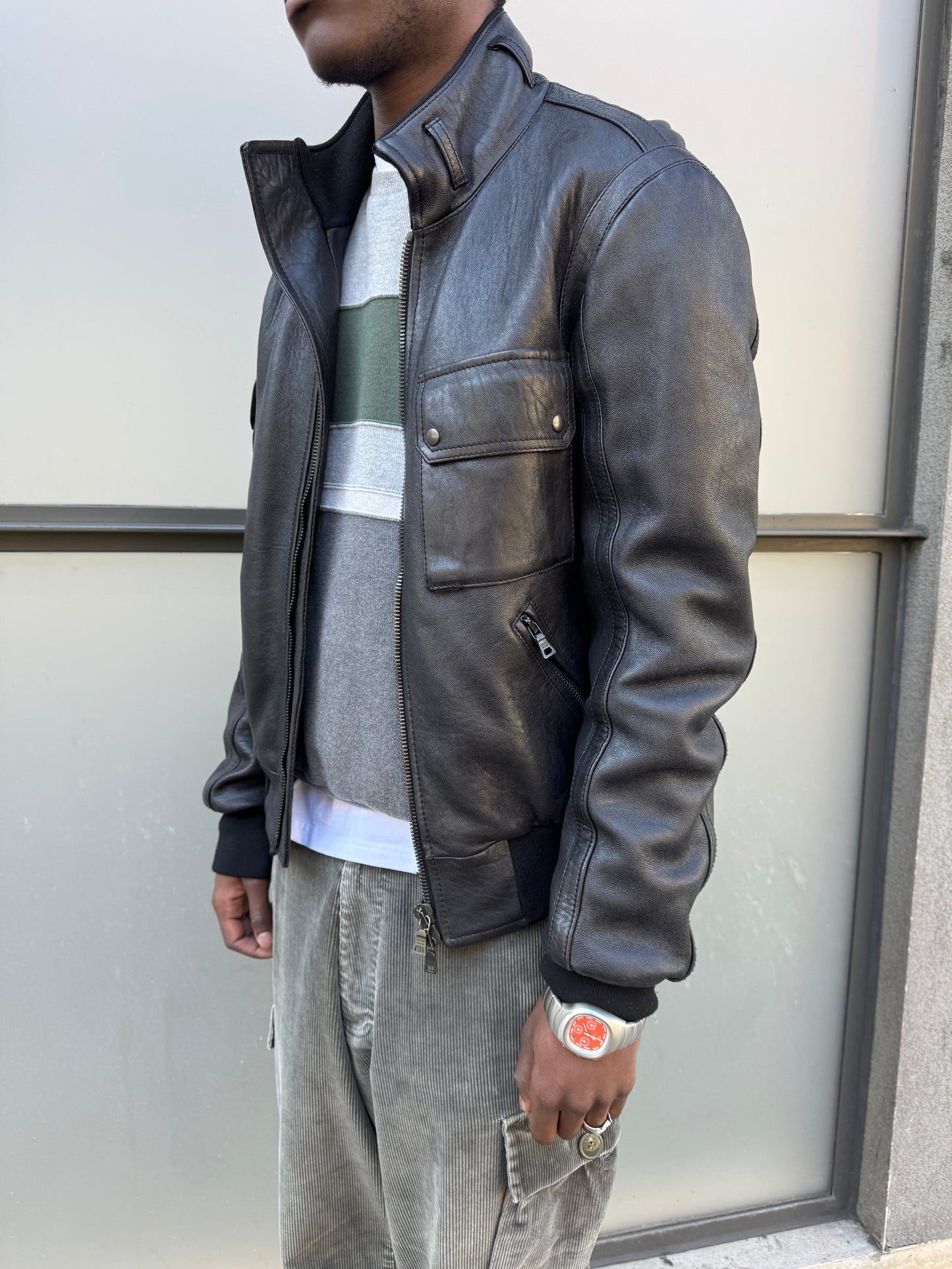 Early 2000’s Prada Jet Black Leather Flight Jacket