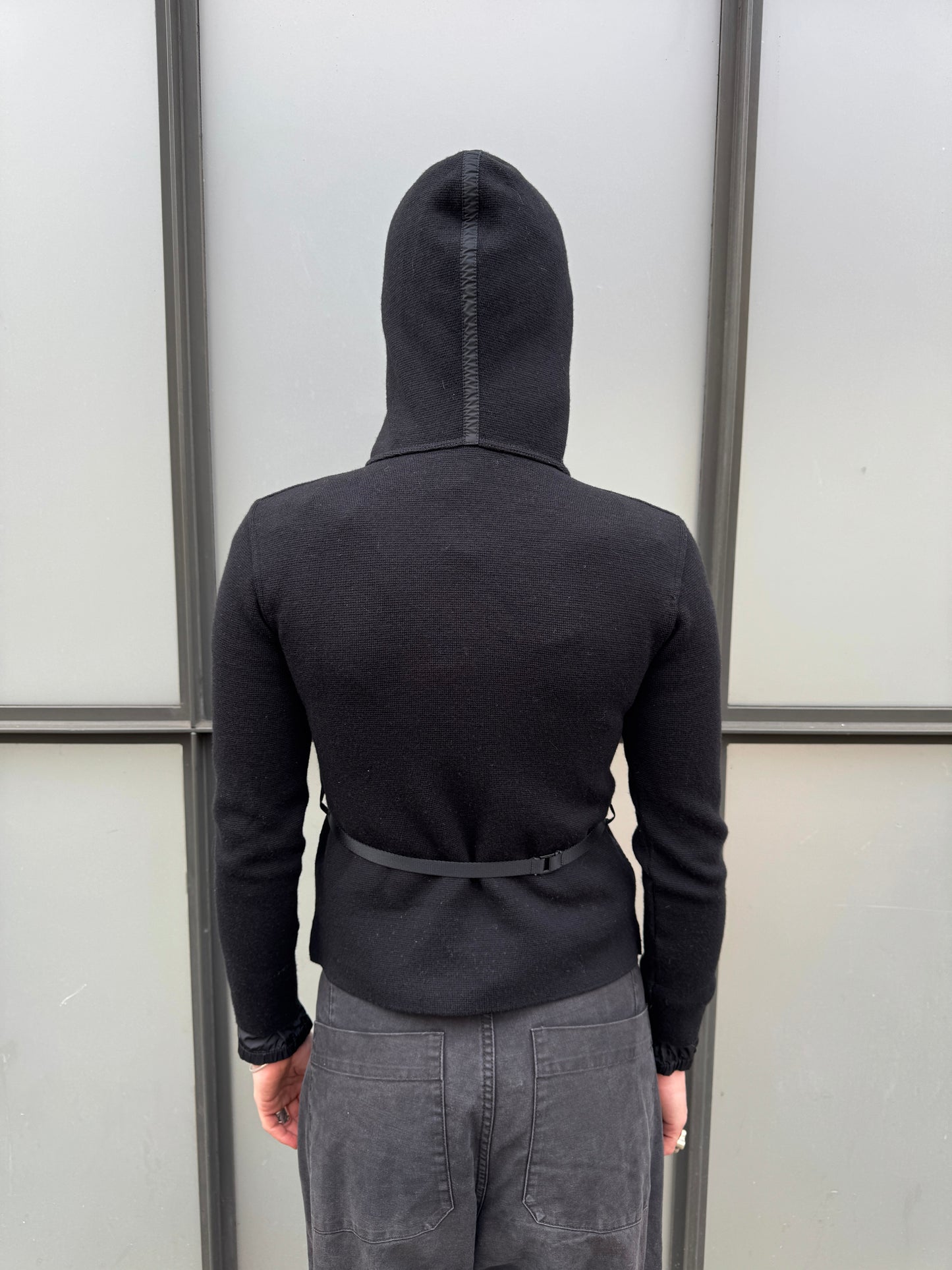 SS99' Prada Mainline Technical Knit Jet Black Zipped Hoodie