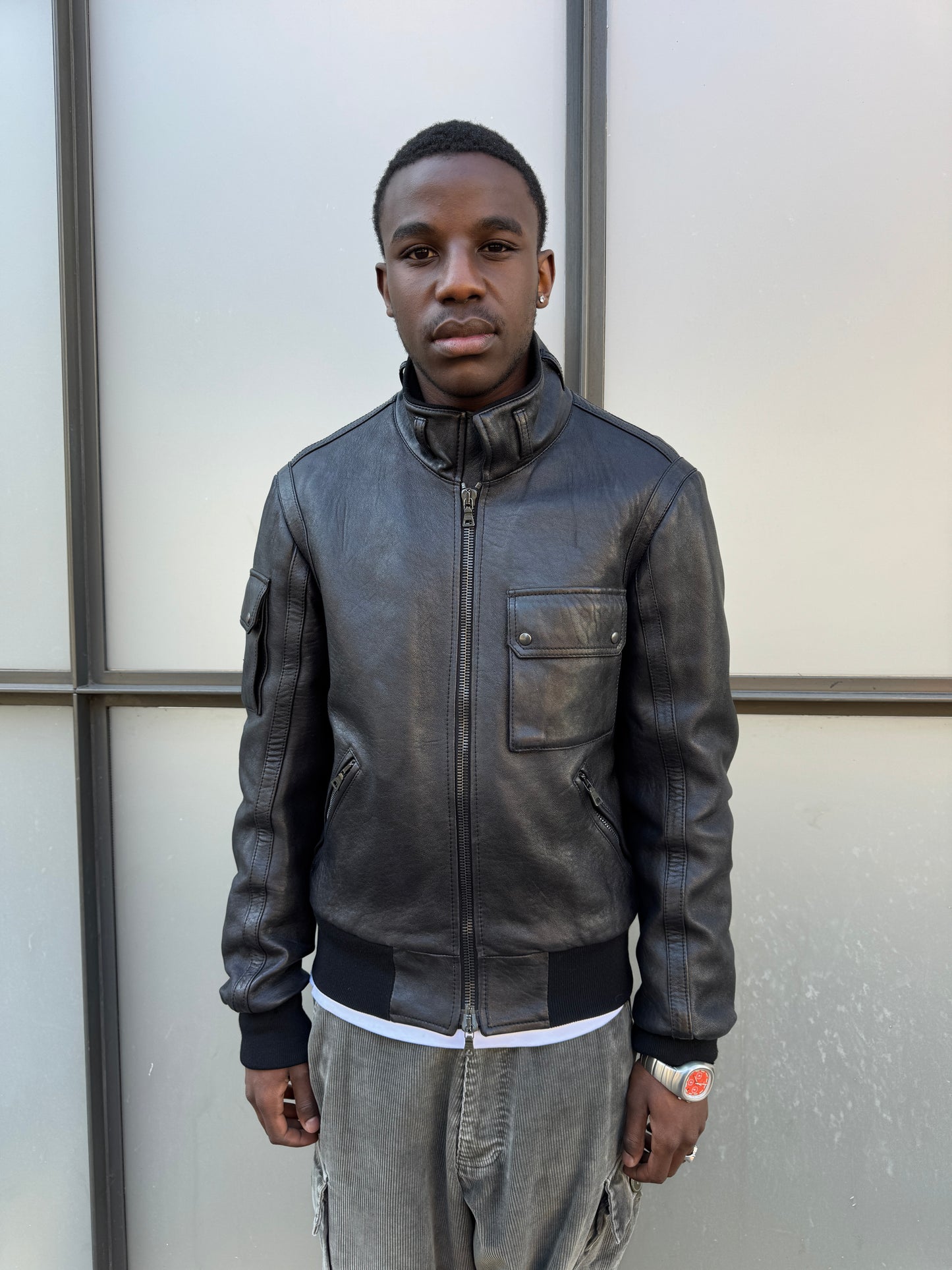 Early 2000’s Prada Jet Black Leather Flight Jacket