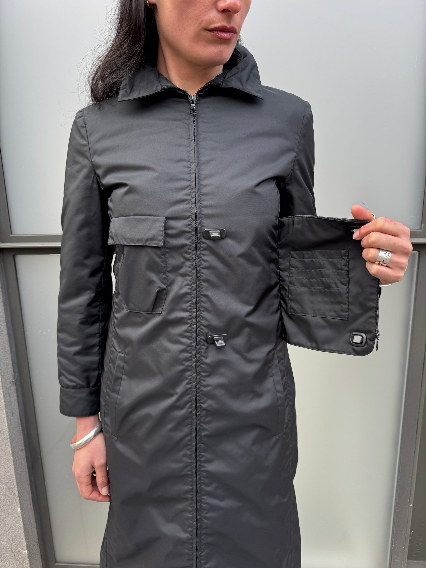 AW99’ Miu Miu Stash Pocket Technical Nylon Trench Coat