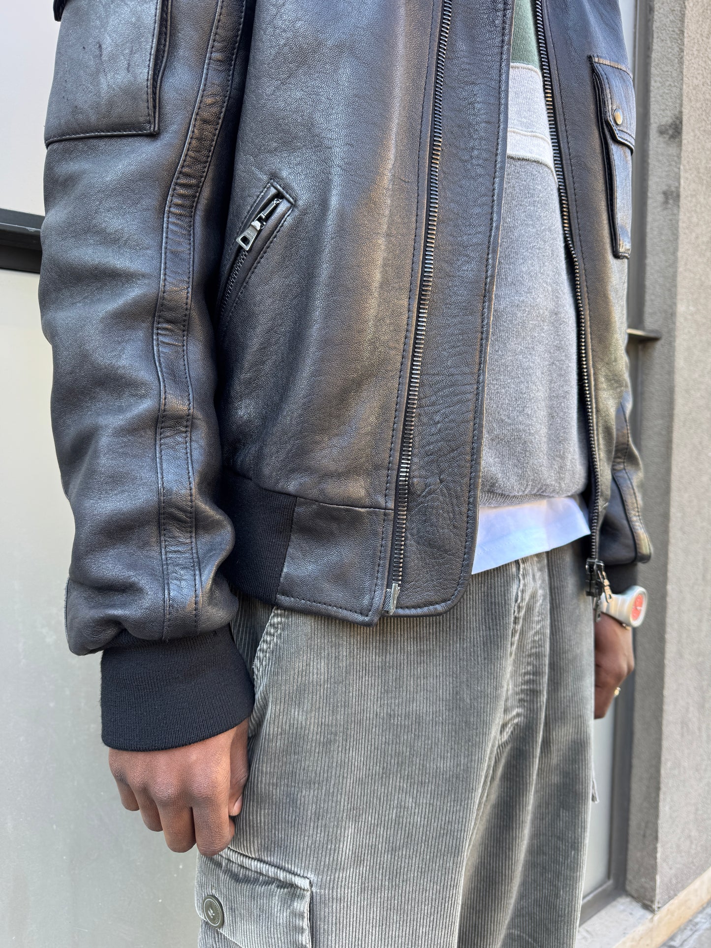 Early 2000’s Prada Jet Black Leather Flight Jacket