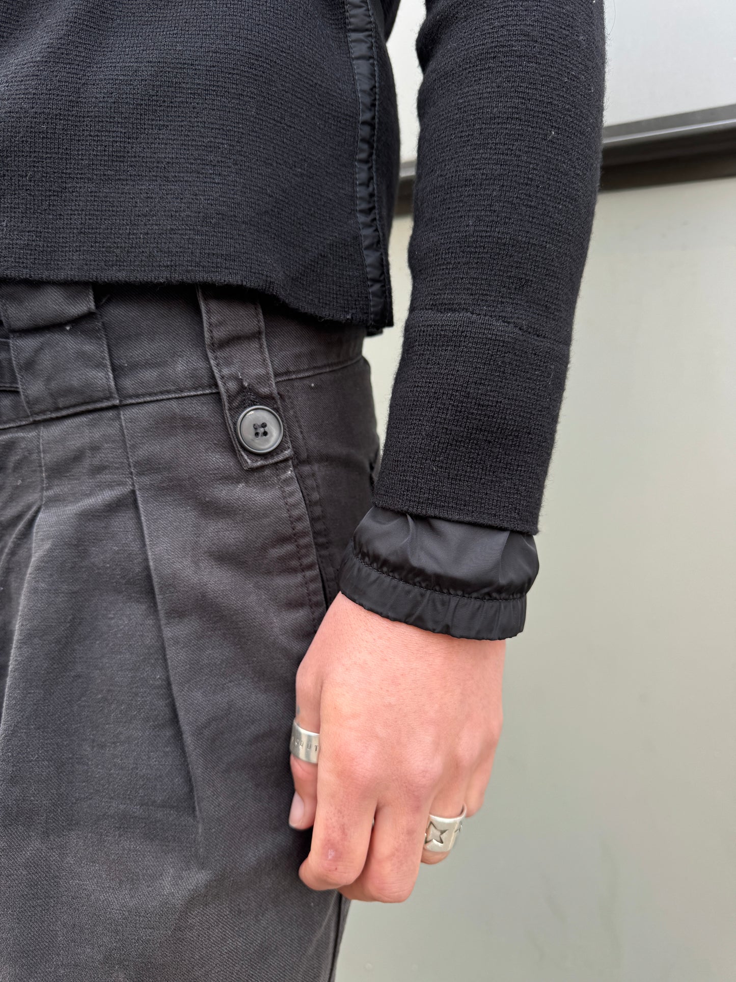 SS99' Prada Mainline Technical Knit Jet Black Zipped Hoodie