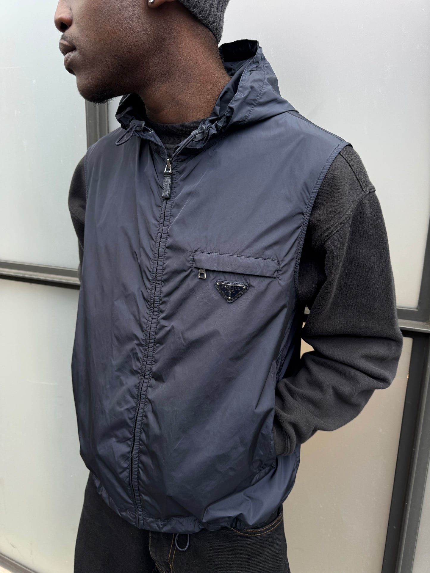 Prada Milano Midnight Navy Hooded Nylon Vest