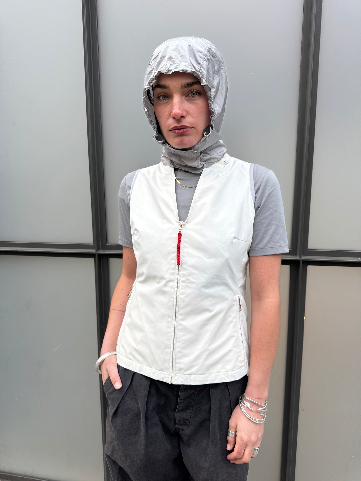 SS00’ Prada Sport Ventilated Packable Hood White Vest