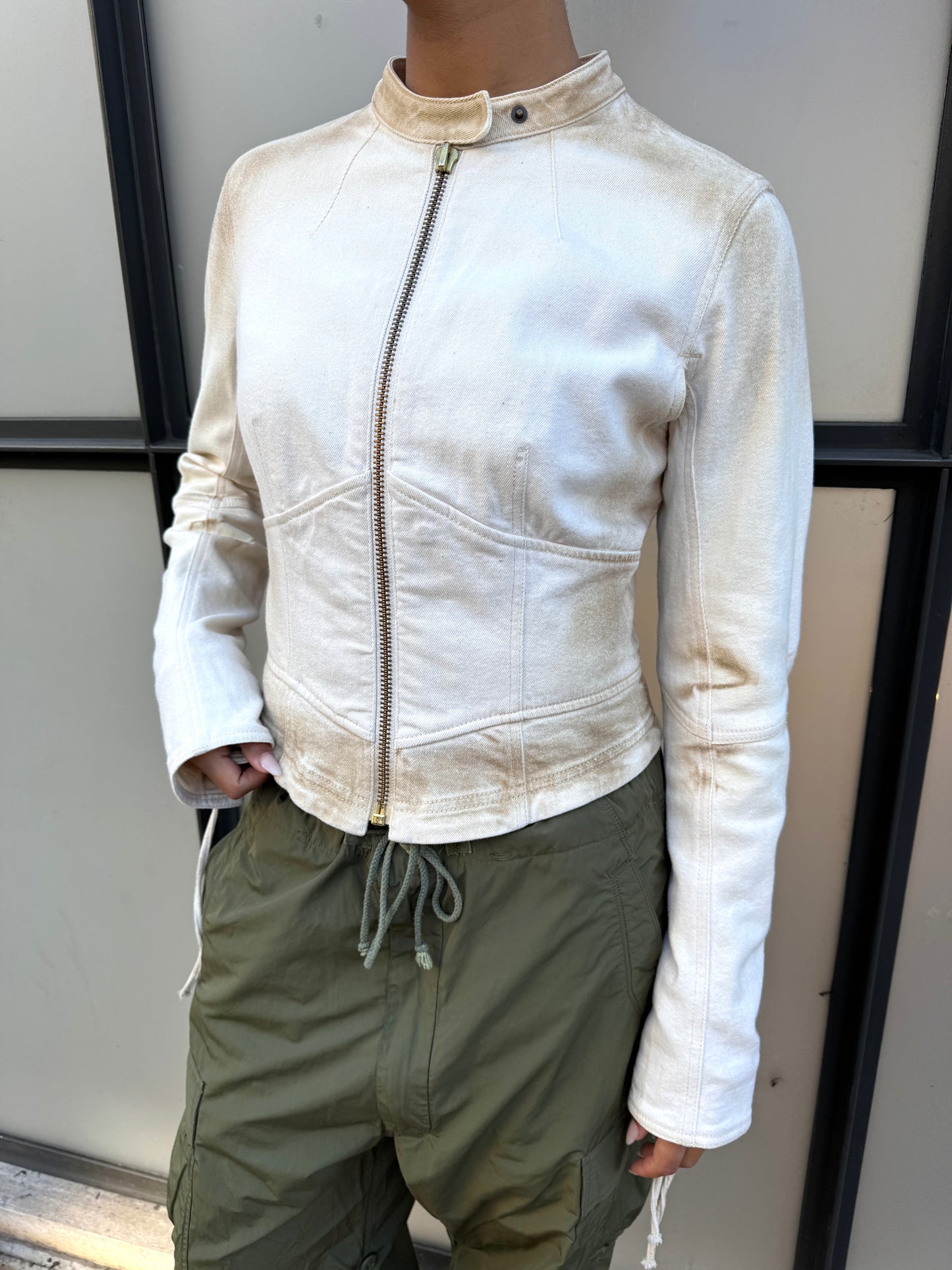 2003 Prada Sport Dust Wash Denim Lace Jacket