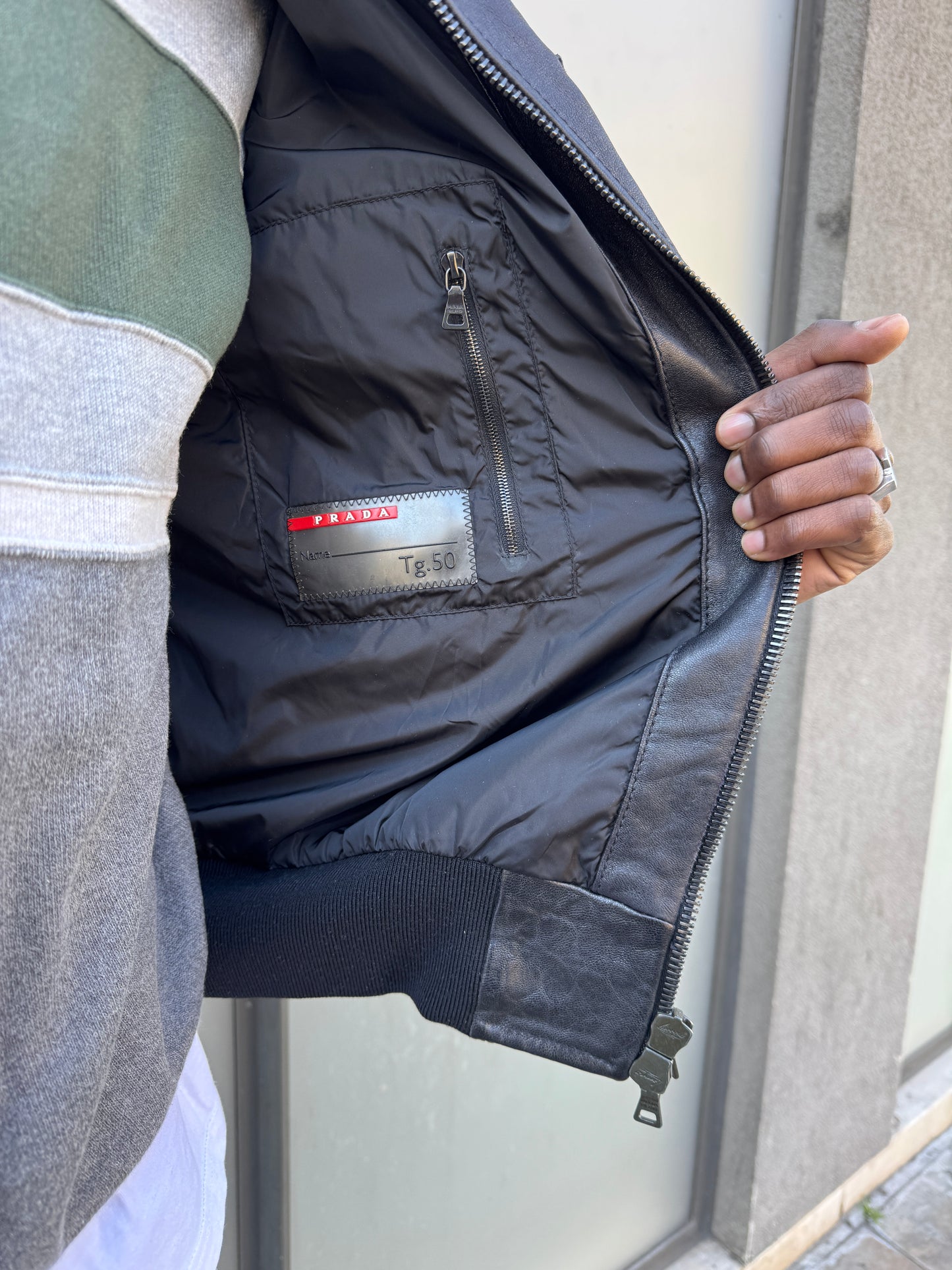 Early 2000’s Prada Jet Black Leather Flight Jacket