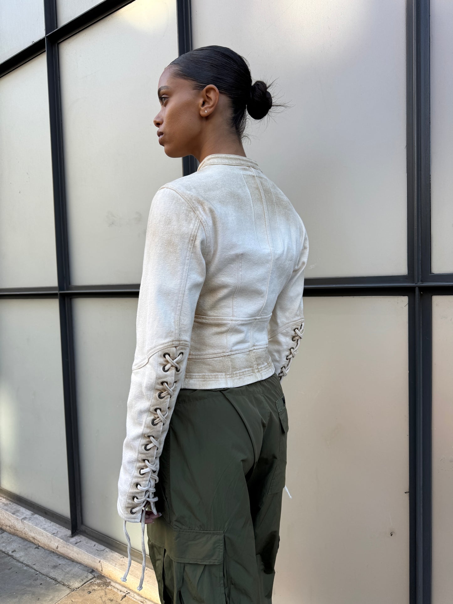 2003 Prada Sport Dust Wash Denim Lace Jacket
