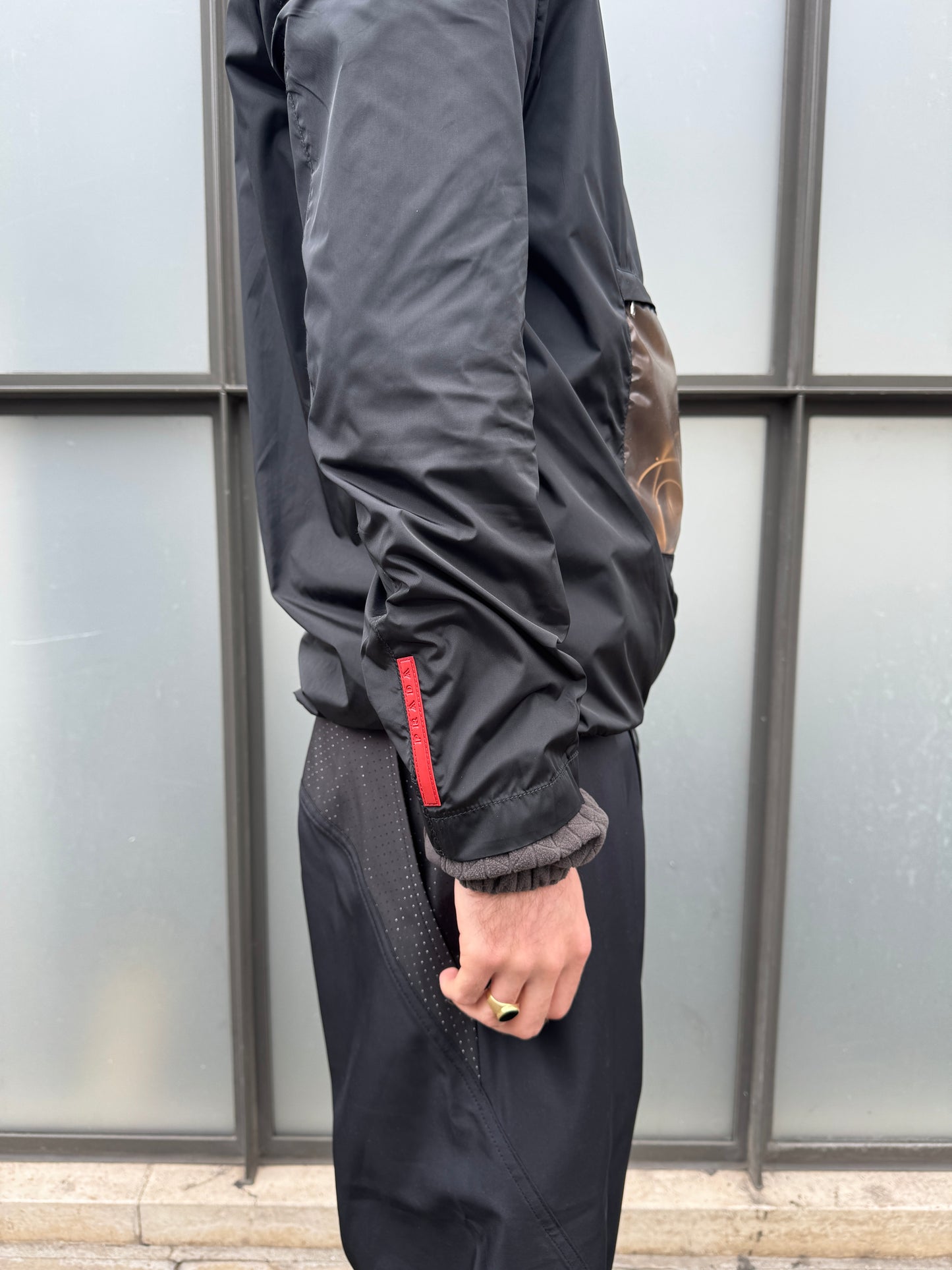 SS00’ Prada Sport Jet Black Semi Transparent Pocket Waterproof Anorak