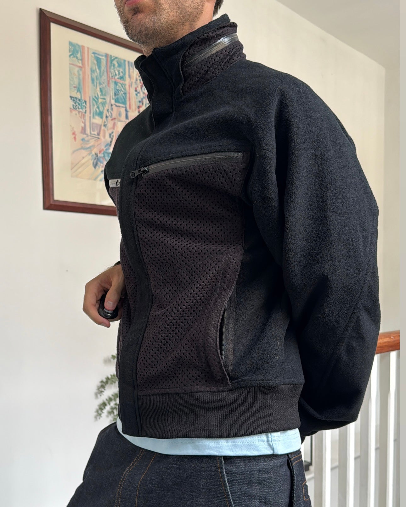 2008 Comme Des Garcons Jet Black Dual Mesh Pocket Technical Jacket