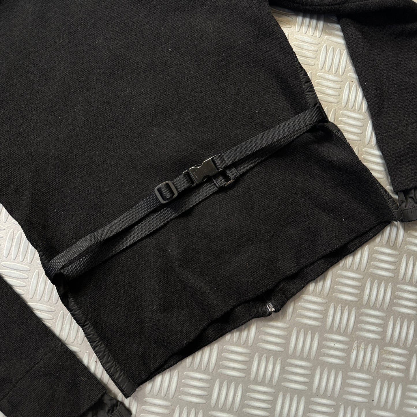 SS99' Prada Mainline Technical Knit Jet Black Zipped Hoodie