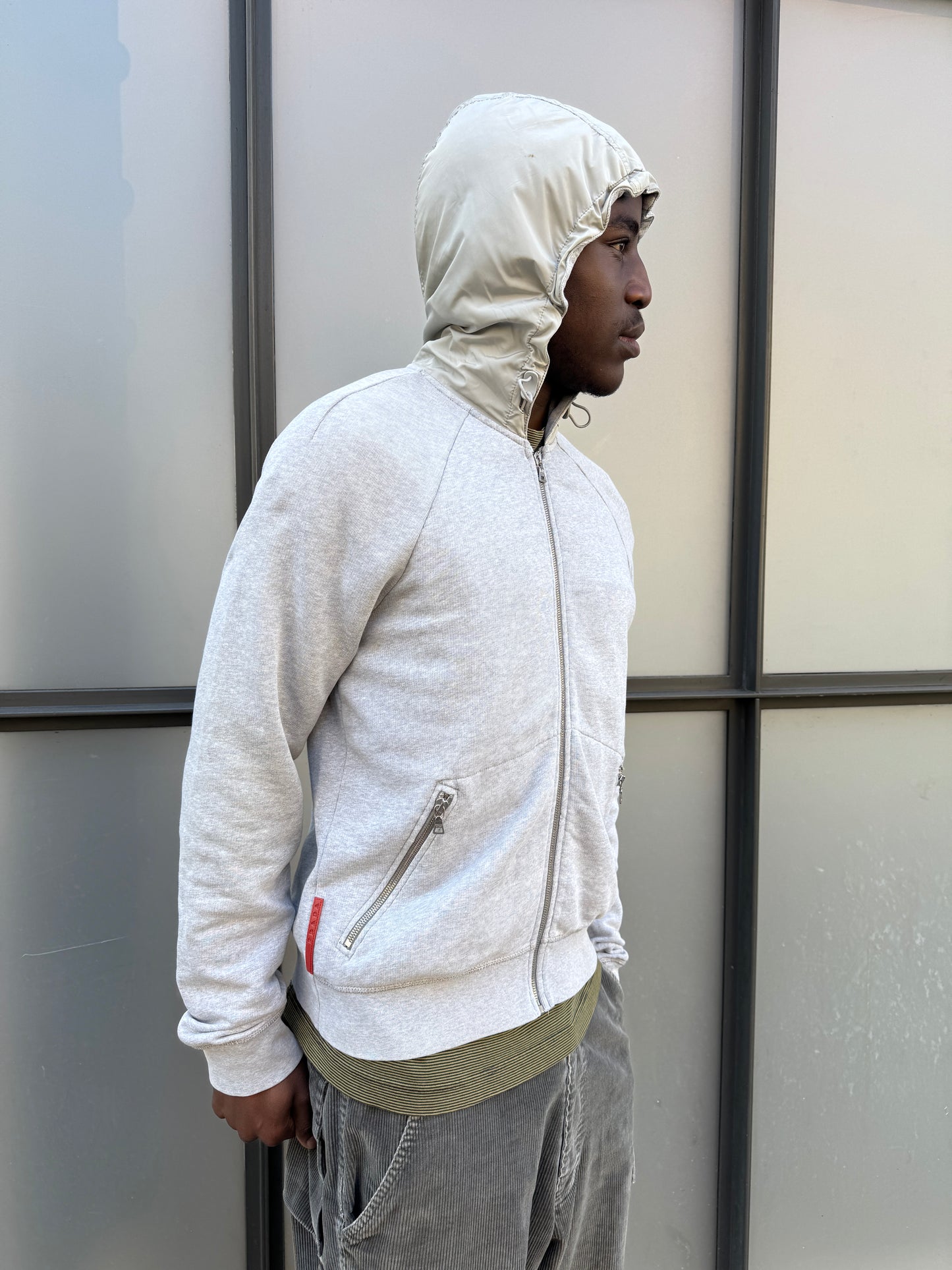 Early 2000’s Prada Sport Grey Melange Cotton/Nylon Zipped Hoodie