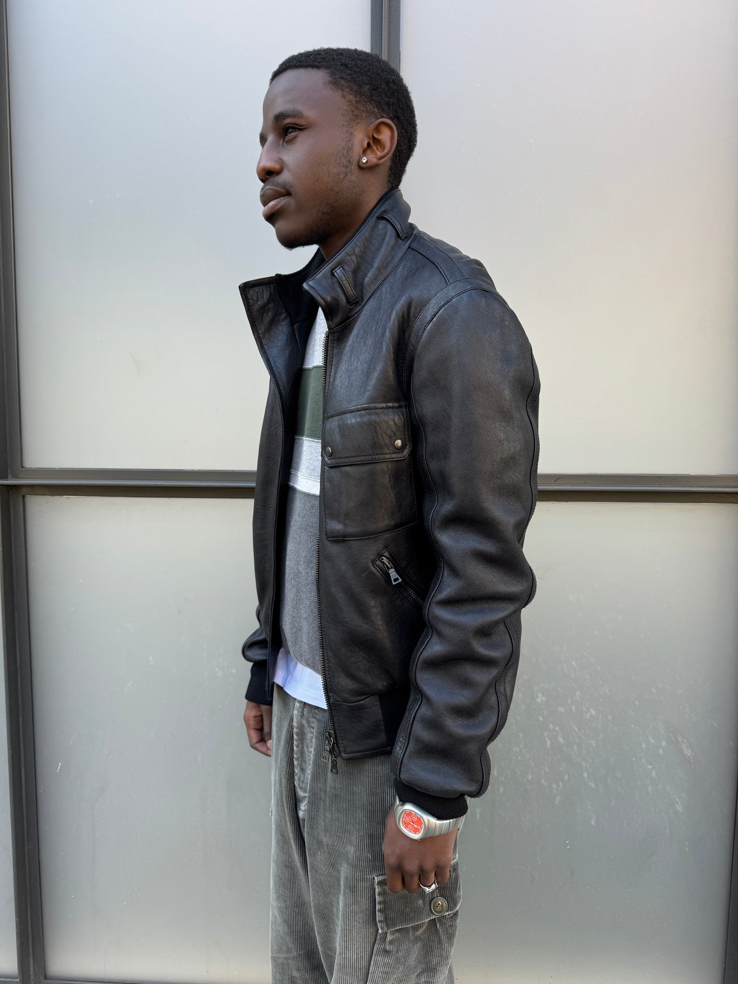 Early 2000’s Prada Jet Black Leather Flight Jacket