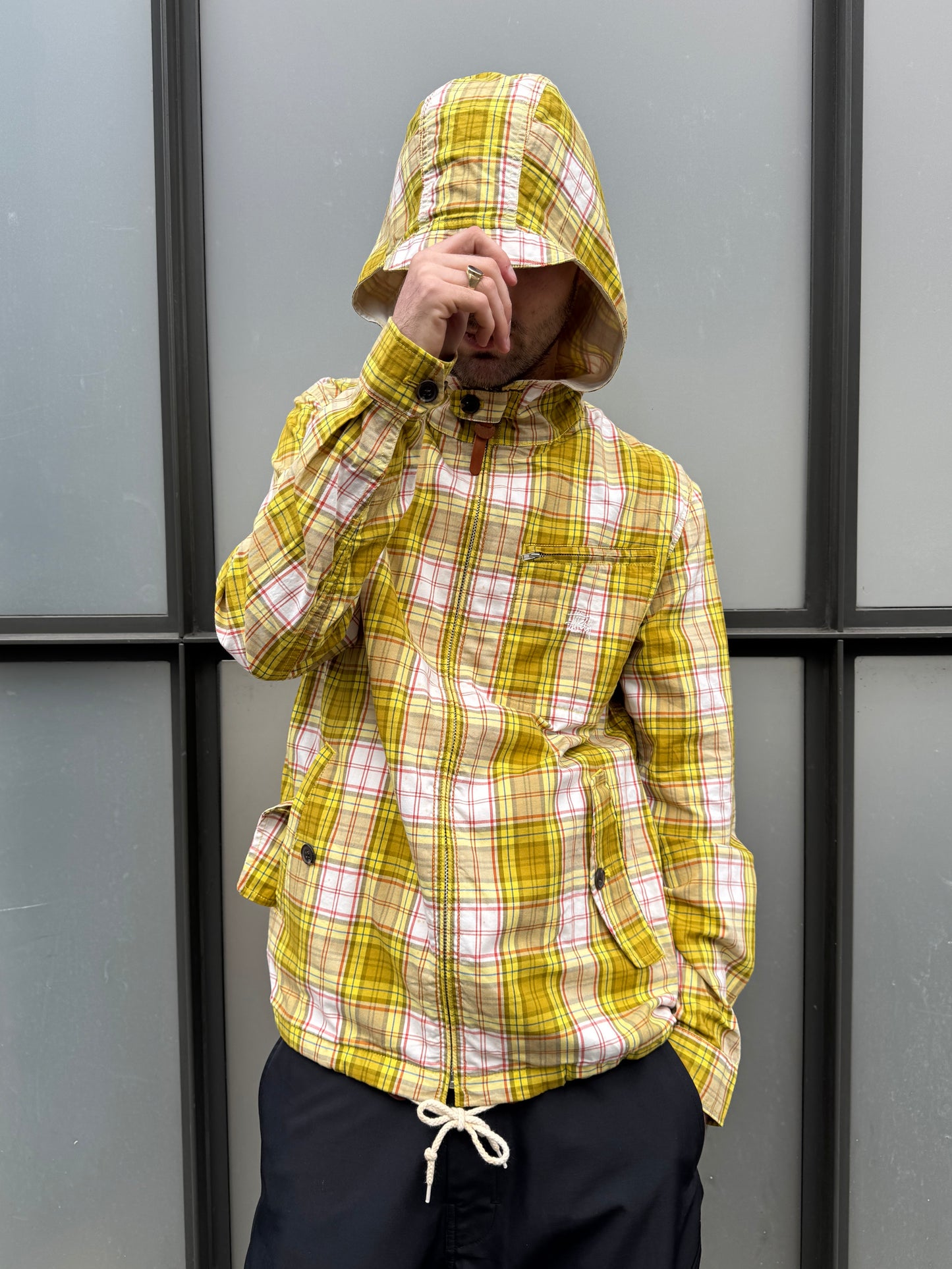 1990’s Stüssy Bright Yellow Plaid Hooded Jacket
