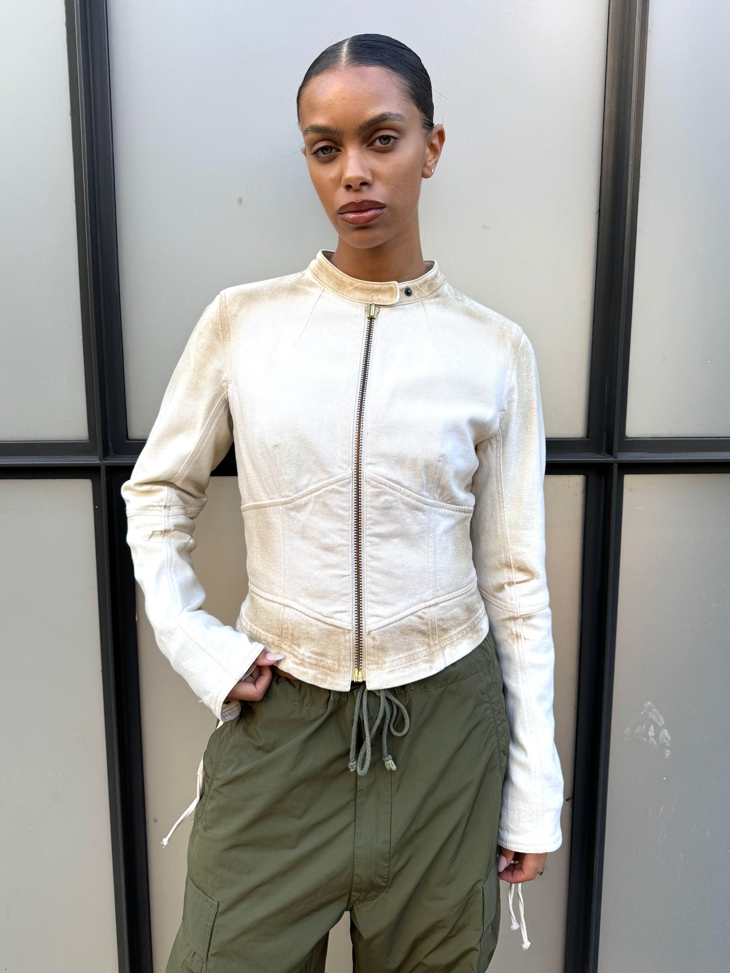 2003 Prada Sport Dust Wash Denim Lace Jacket