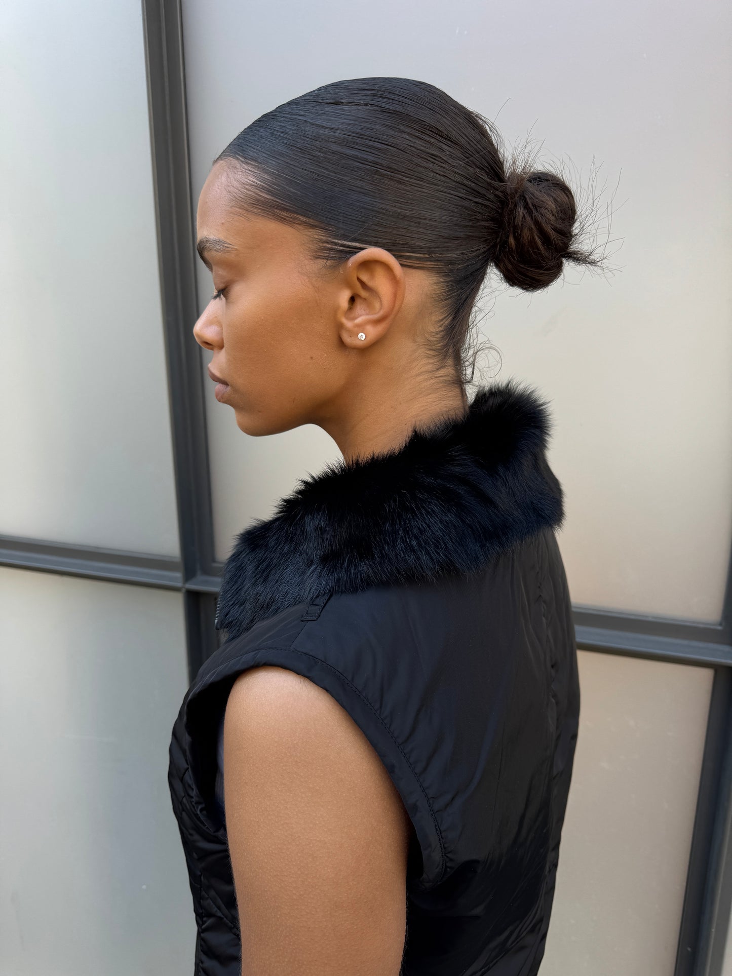 Early 2000’s Prada Sport 2in1 Jet Black Goat Fur Lined Jacket/Vest