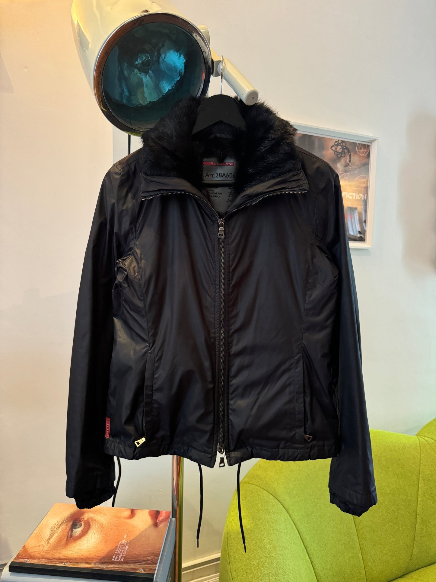 Early 2000’s Prada Sport 2in1 Jet Black Goat Fur Lined Jacket/Vest