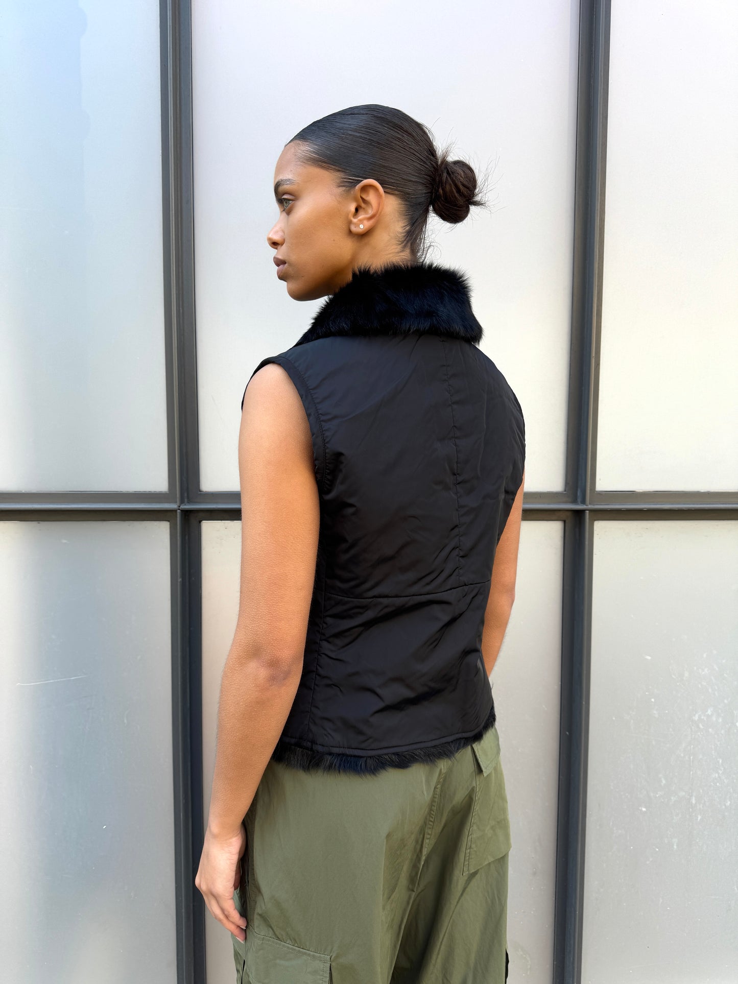 Early 2000’s Prada Sport 2in1 Jet Black Goat Fur Lined Jacket/Vest