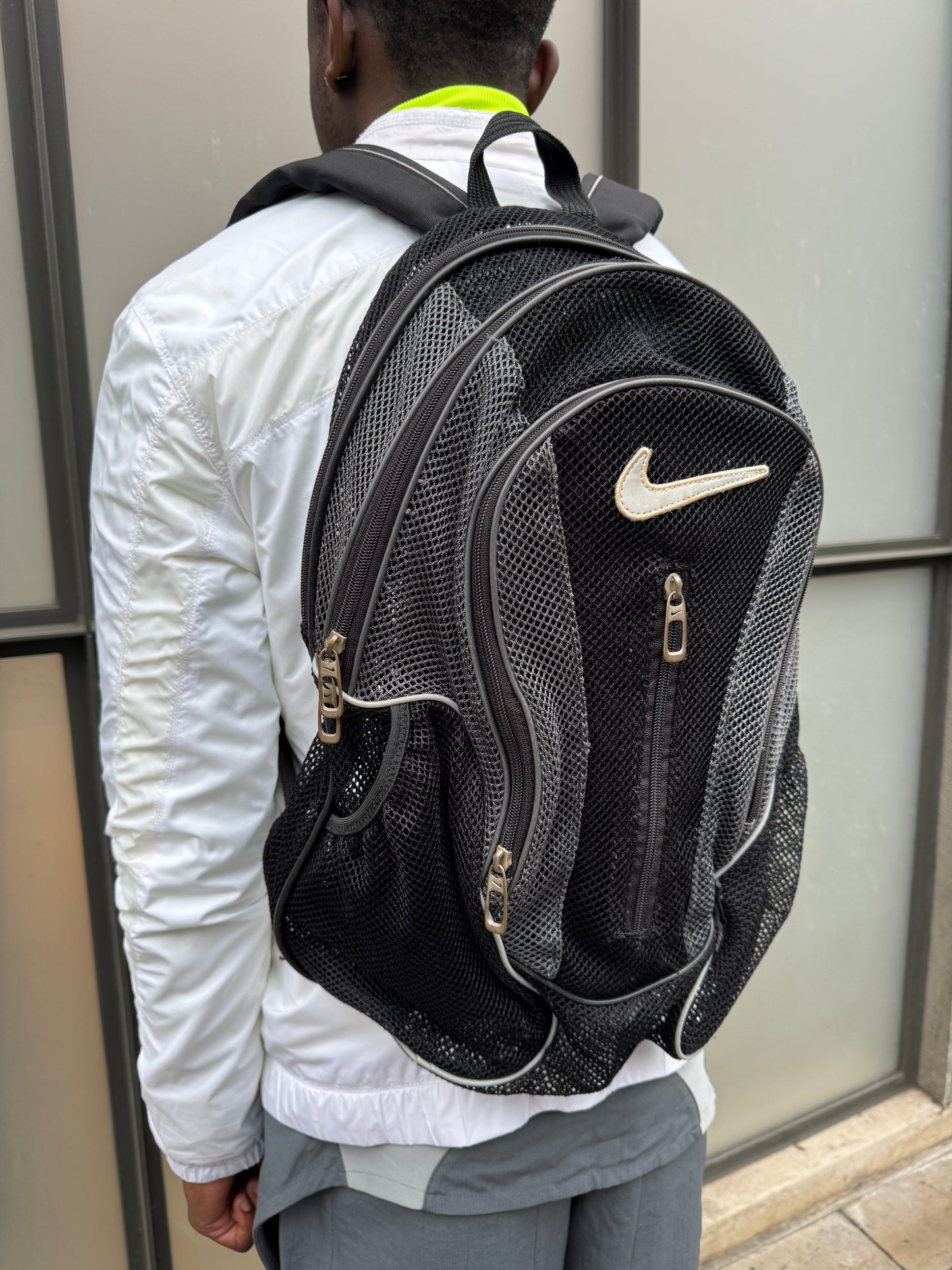 Early 2000’s Nike Big Swoosh Black Mesh Back Pack