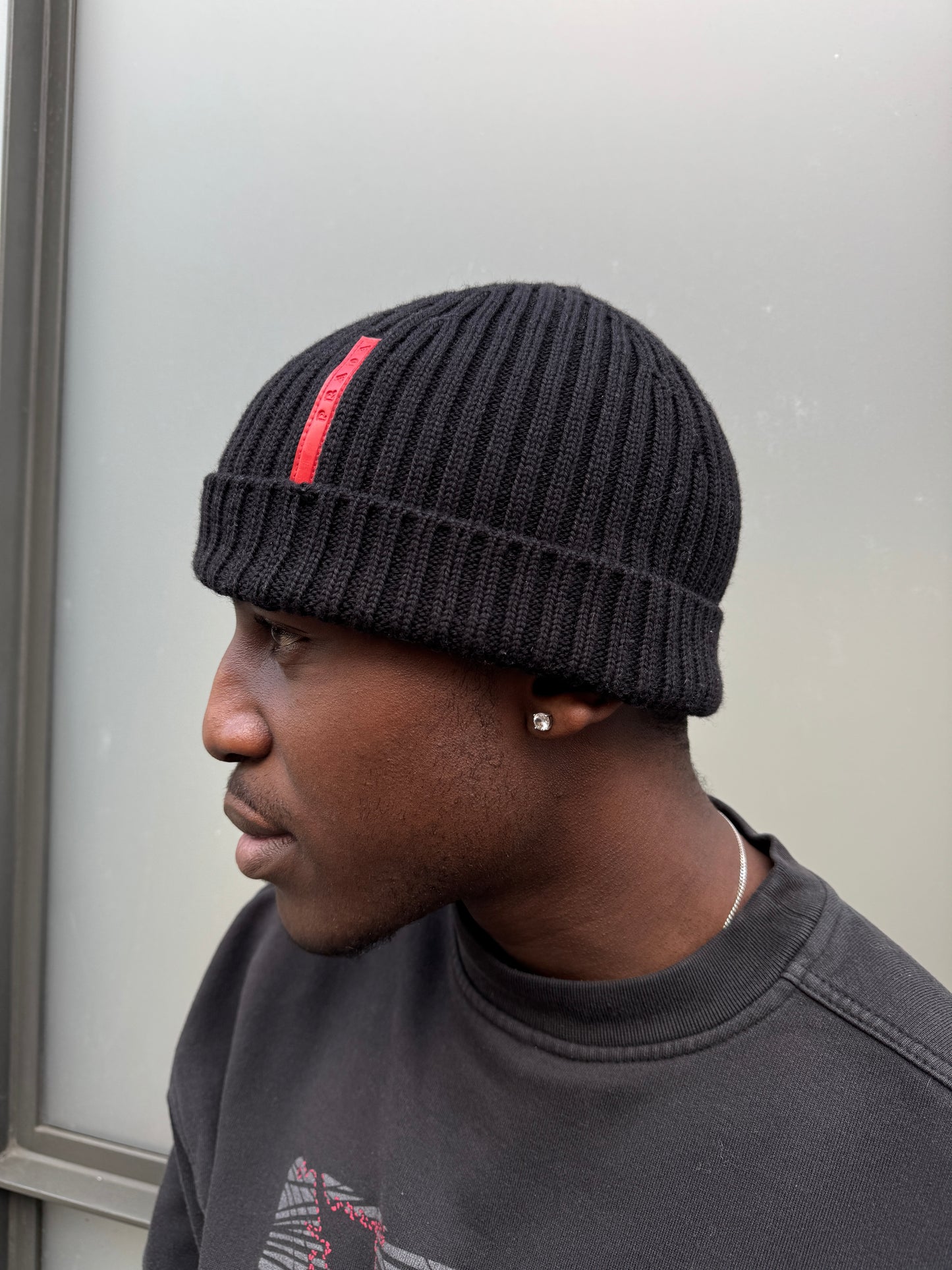 Prada Sport Jet Black Knitted Beanie