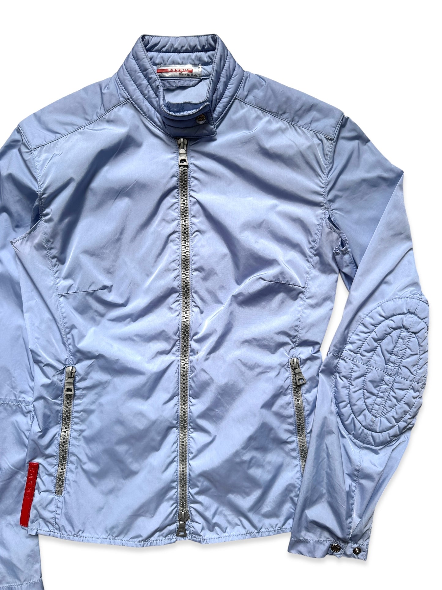 SS00' Prada Sport Baby Blue Nylon Padded Biker Jacket