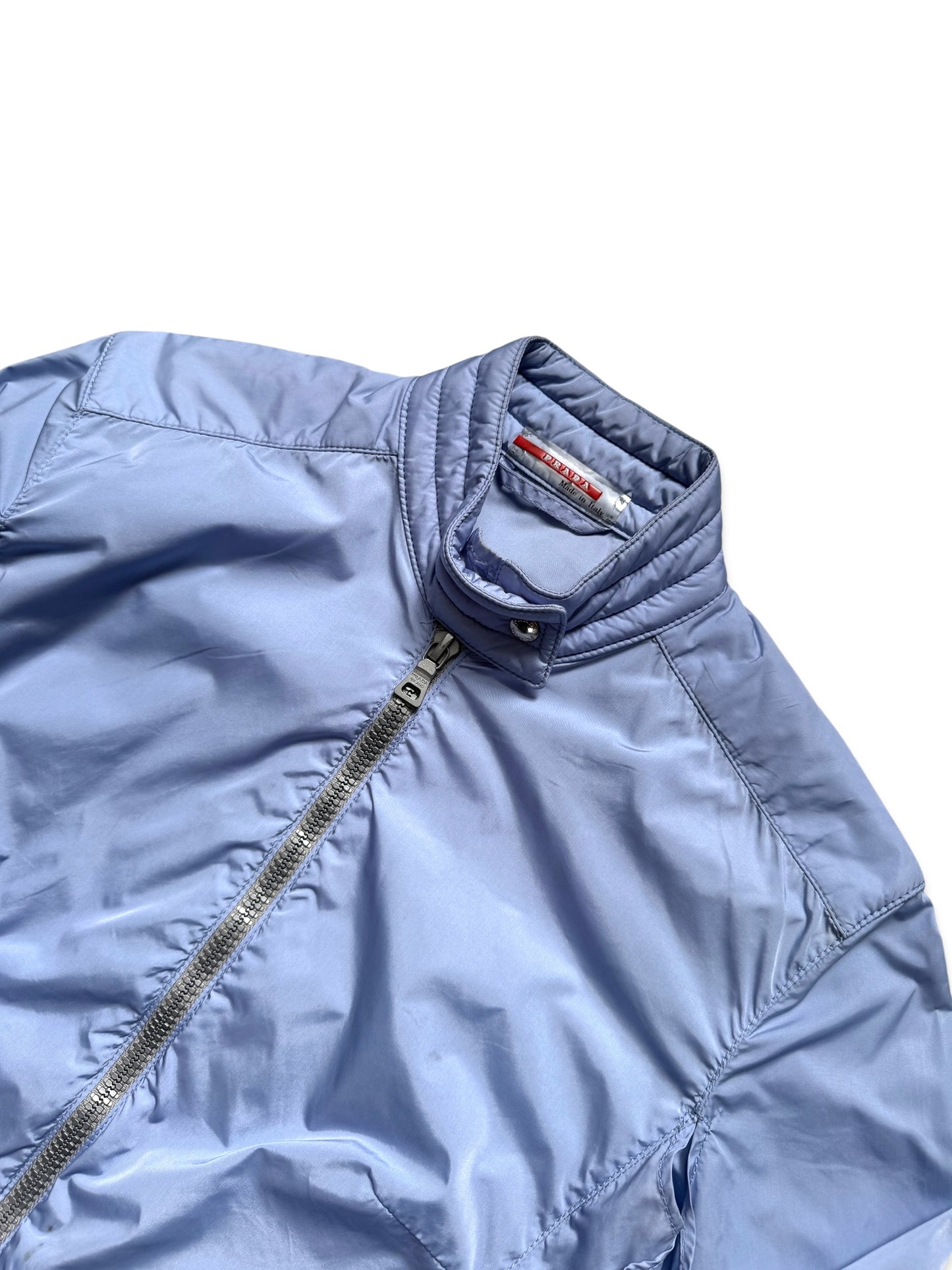 SS00' Prada Sport Baby Blue Nylon Padded Biker Jacket