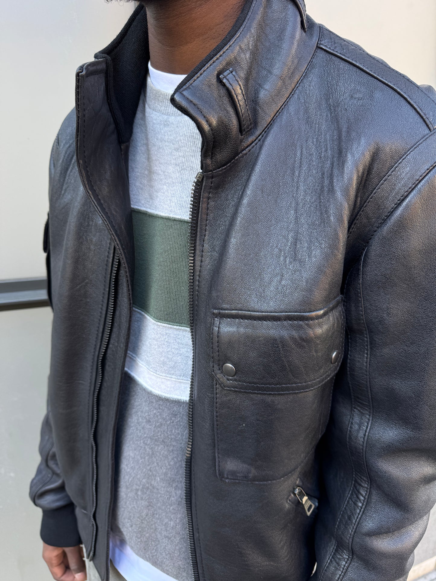Early 2000’s Prada Jet Black Leather Flight Jacket