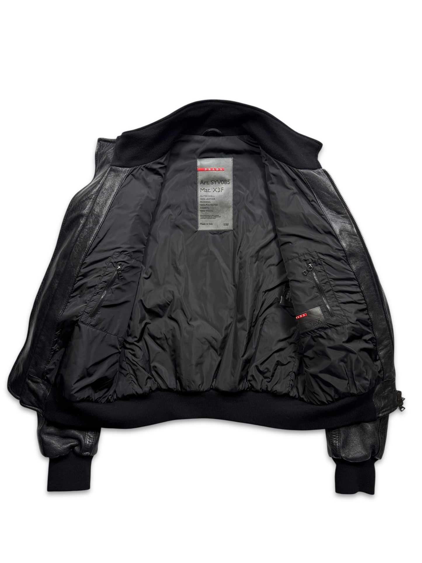 Early 2000’s Prada Jet Black Leather Flight Jacket