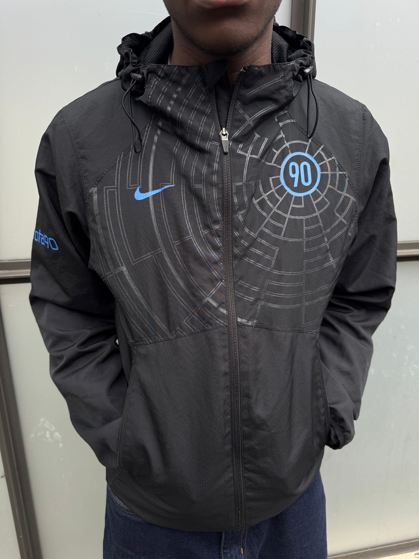 Early 2000’s Nike T90 Spider Web Jet Black Hooded Jacket