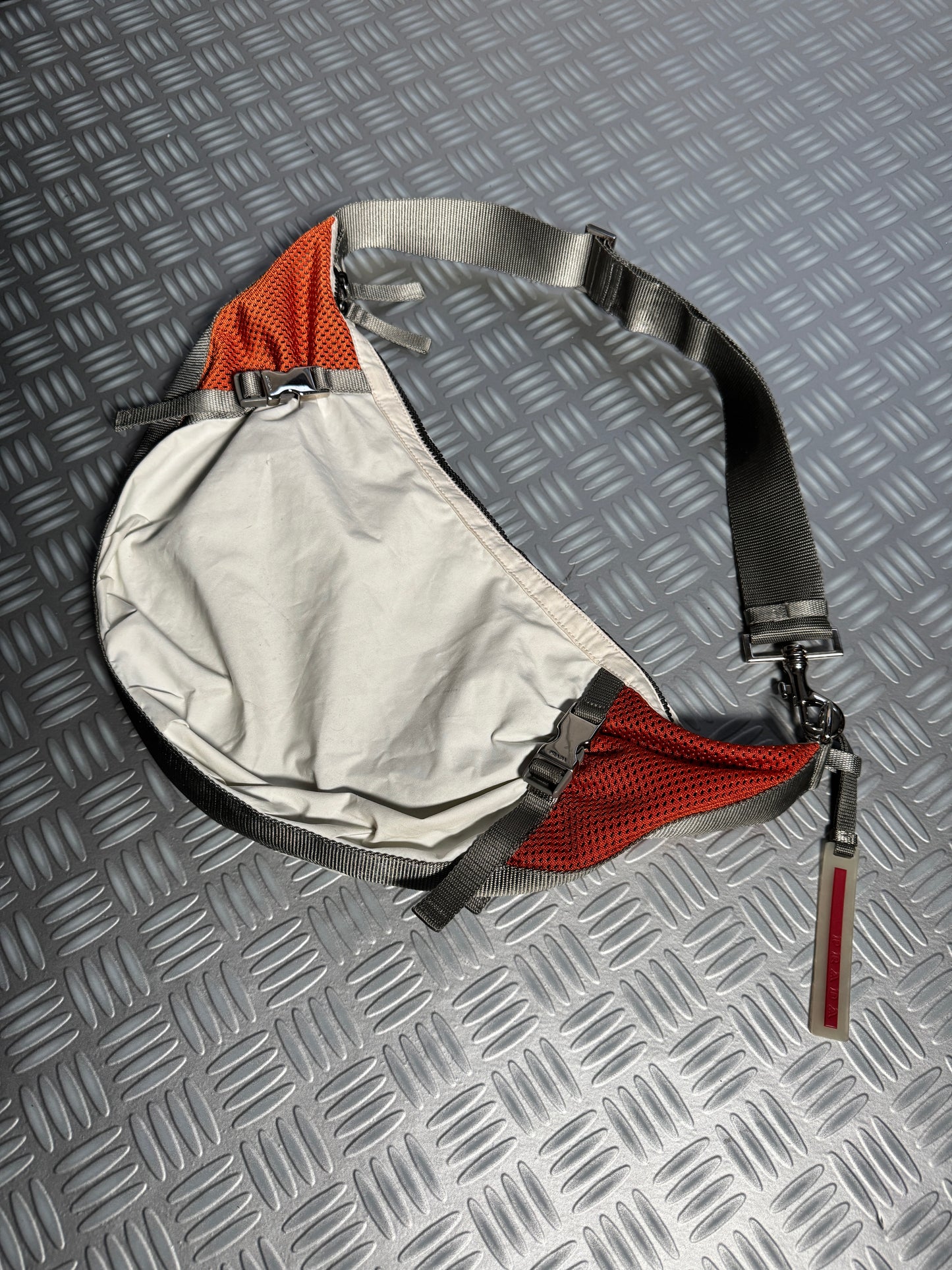 Early 2000's Prada Sport Orange / Ivory Mesh Cross Body Sling Bag