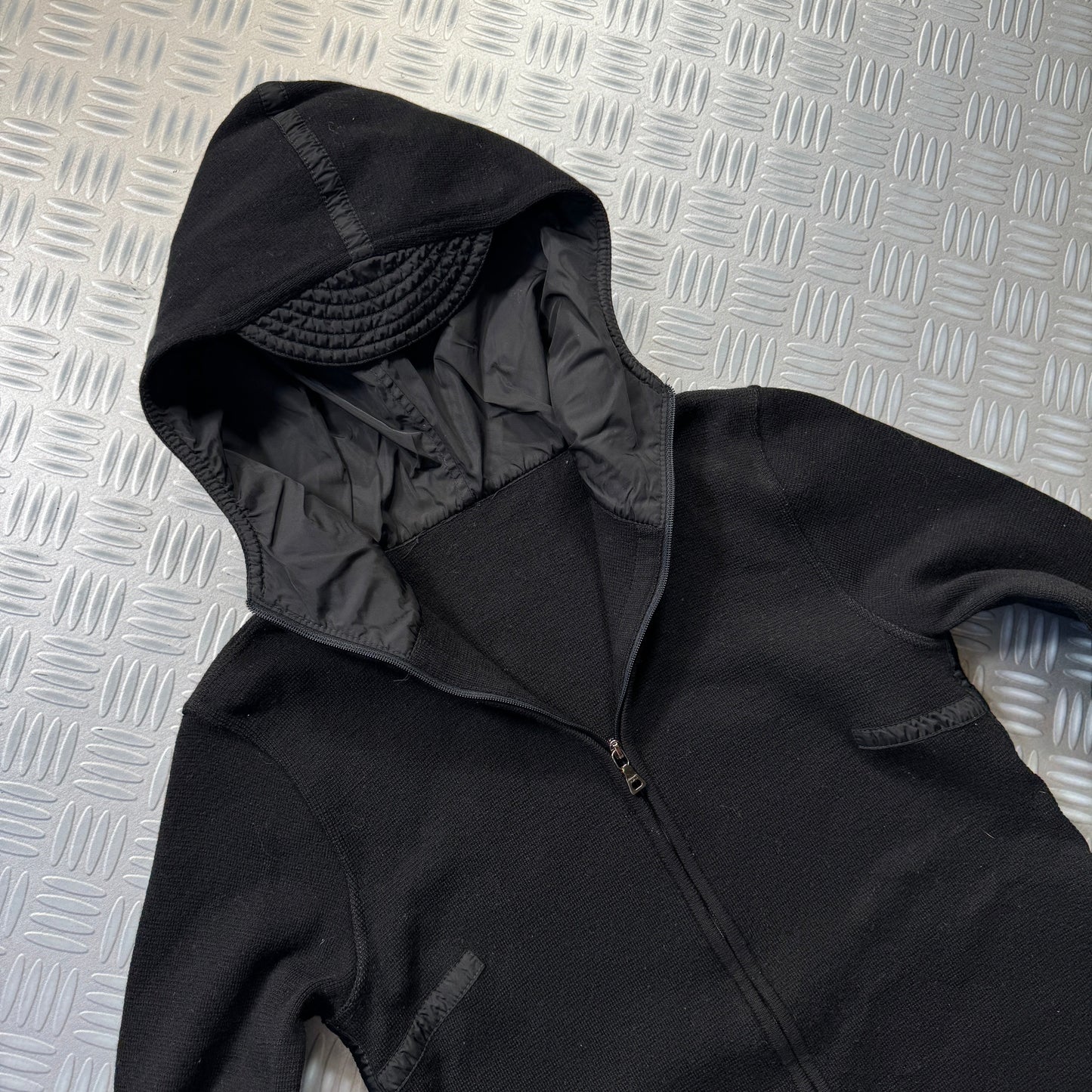 SS99' Prada Mainline Technical Knit Jet Black Zipped Hoodie