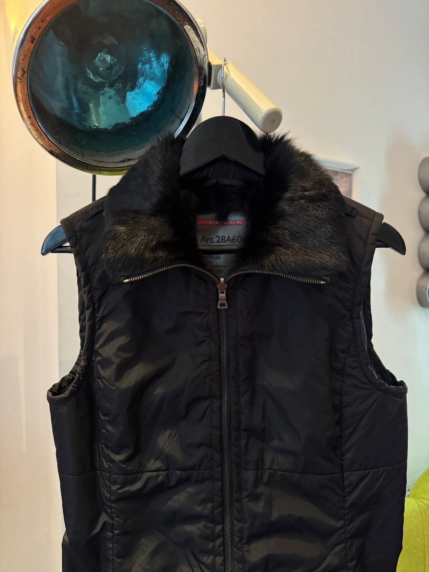Early 2000’s Prada Sport 2in1 Jet Black Goat Fur Lined Jacket/Vest