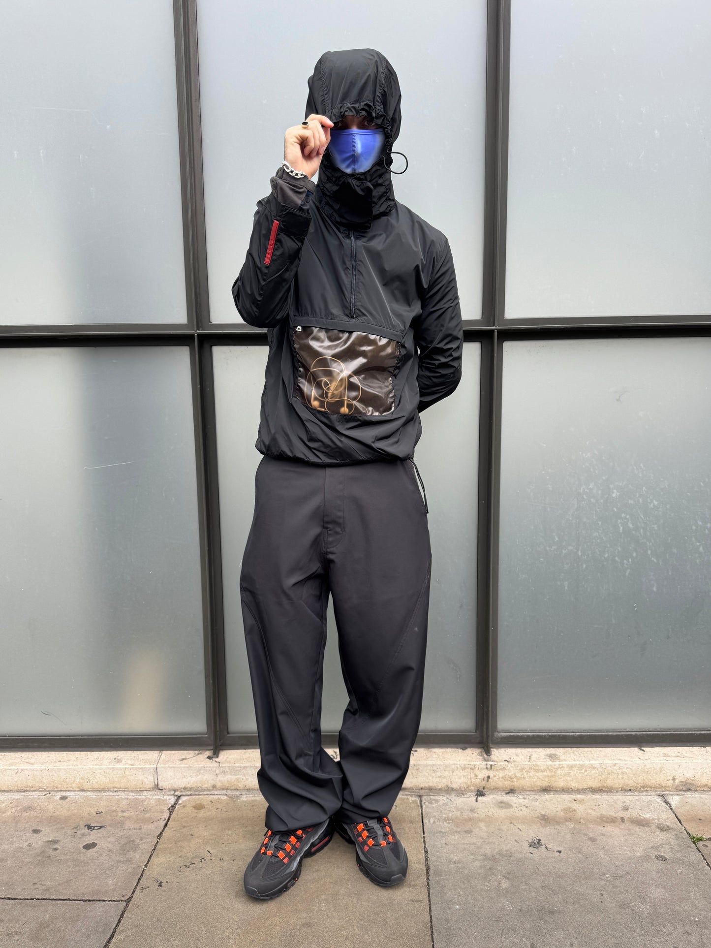 SS00’ Prada Sport Jet Black Semi Transparent Pocket Waterproof Anorak