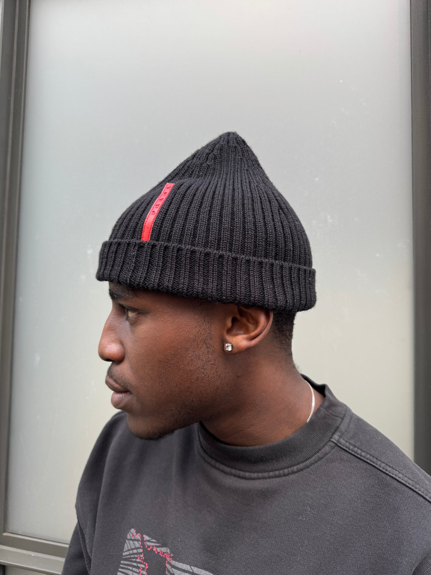 Prada Sport Jet Black Knitted Beanie