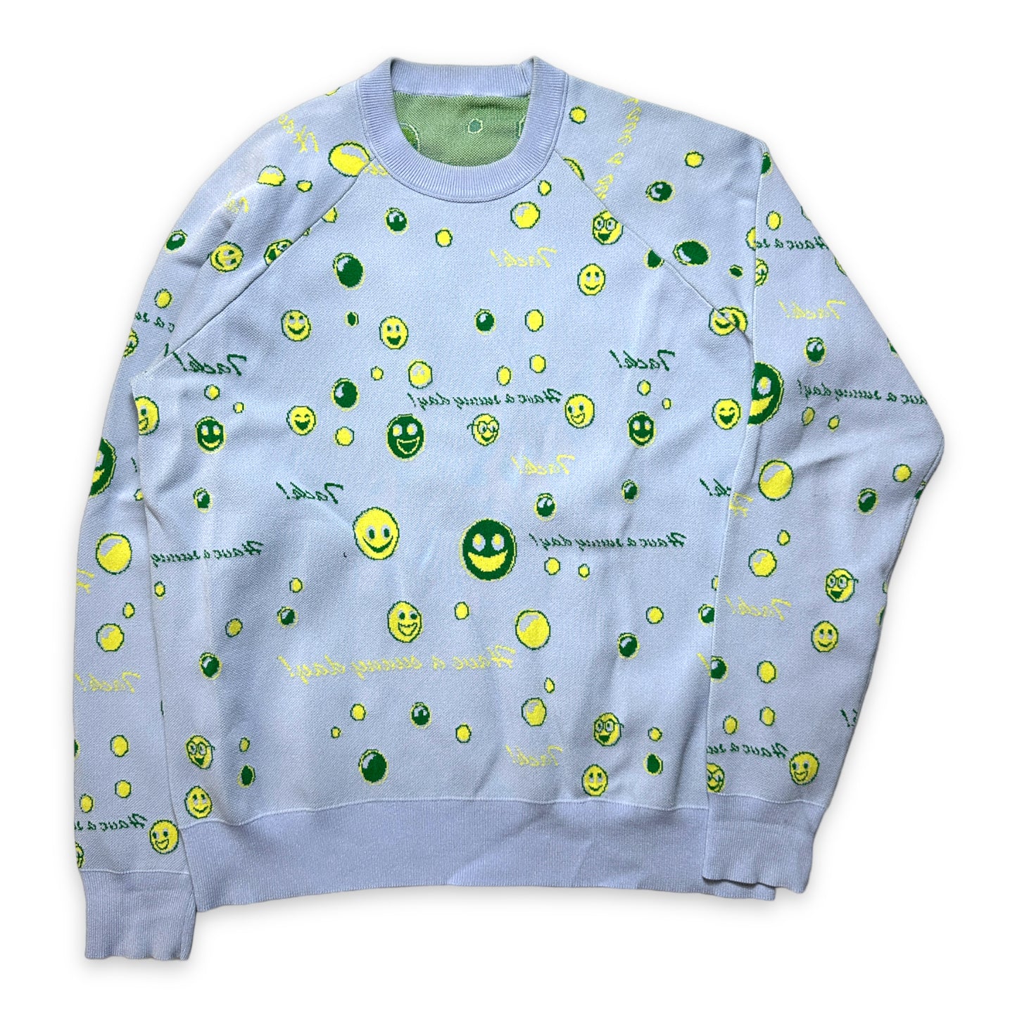 Acne Studios Baby Blue / Green Reversible Smiley Sweater - Medium