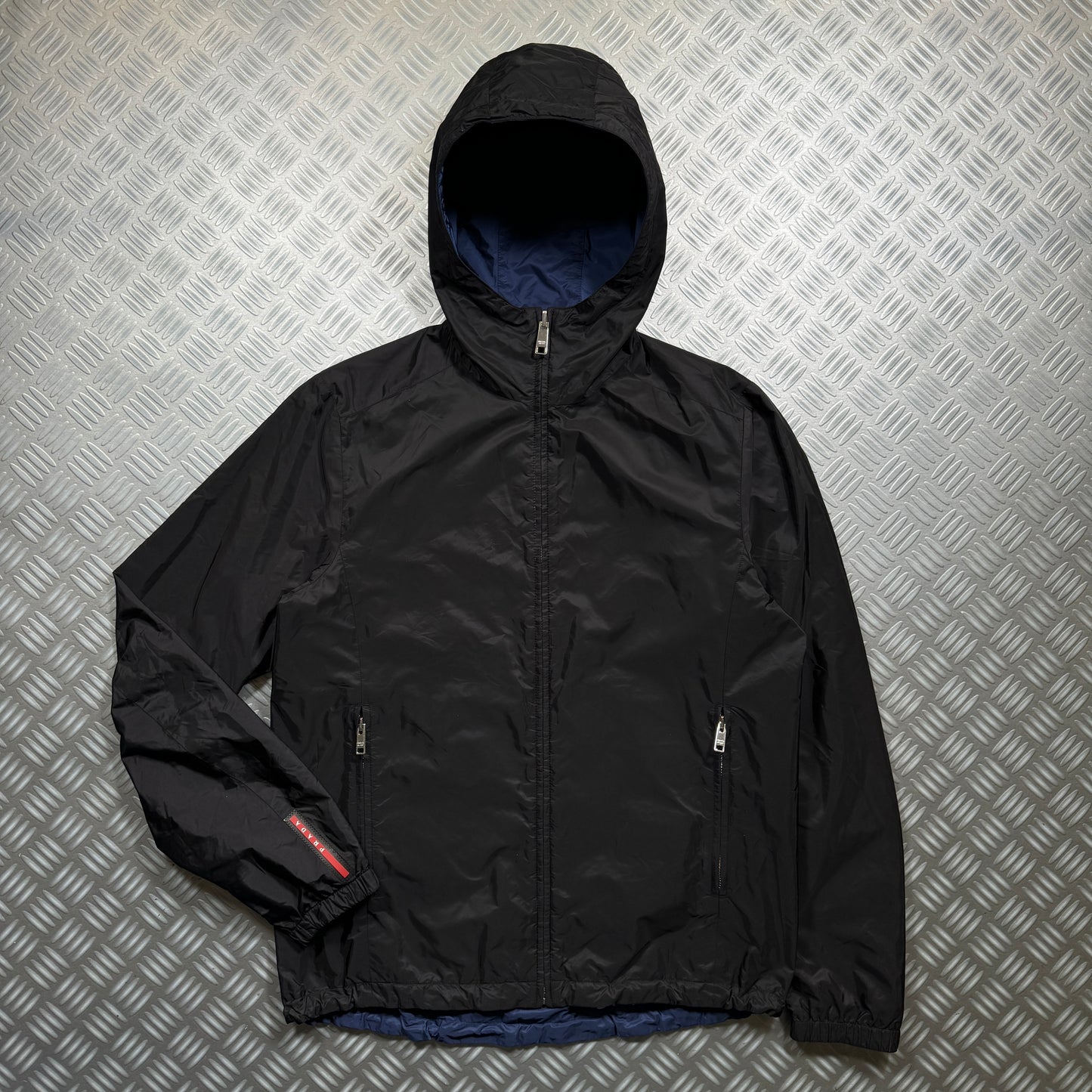 Prada Main Line Reversible Jet Black/Midnight Blue Nylon Jacket - Medium / Large
