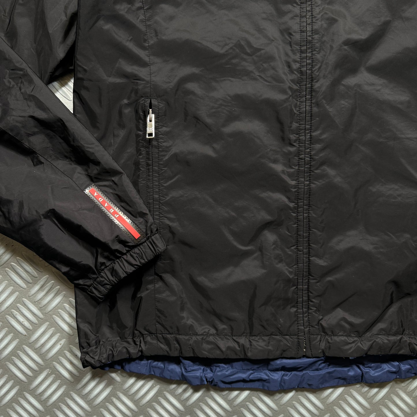 Prada Main Line Reversible Jet Black/Midnight Blue Nylon Jacket - Medium / Large