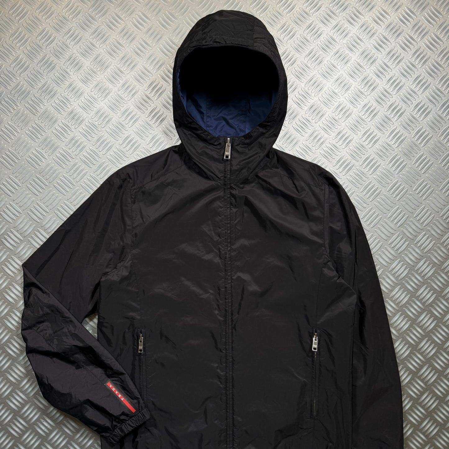 Prada Main Line Reversible Jet Black/Midnight Blue Nylon Jacket - Medium / Large