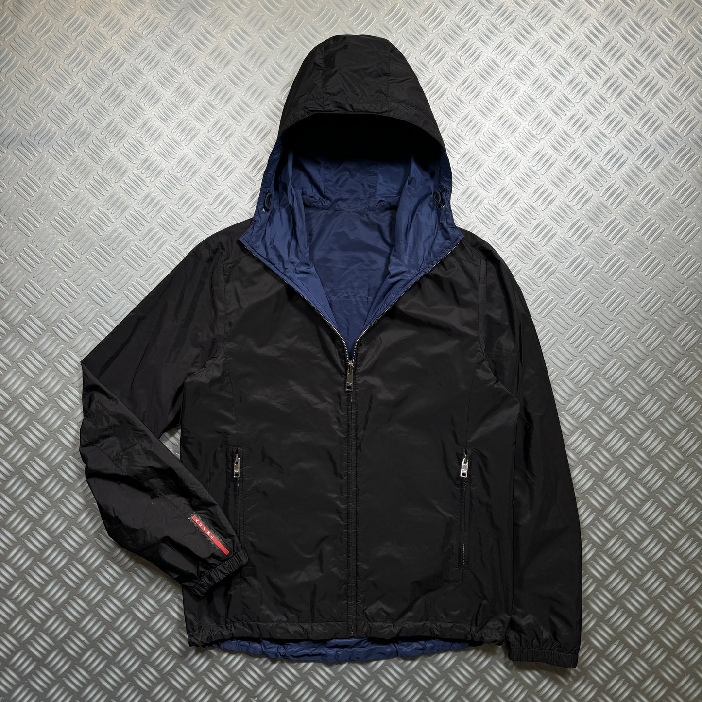 Prada Main Line Reversible Jet Black/Midnight Blue Nylon Jacket - Medium / Large