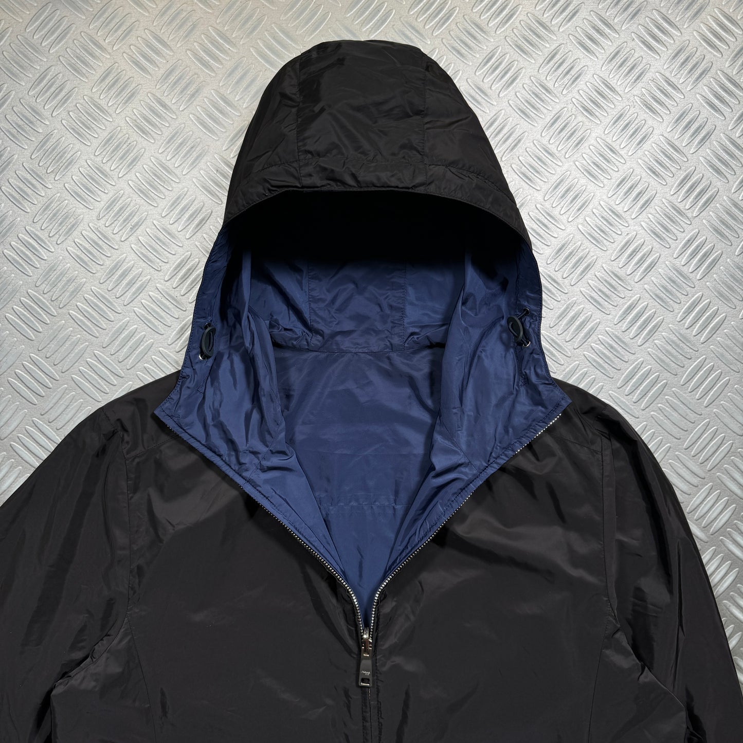 Prada Main Line Reversible Jet Black/Midnight Blue Nylon Jacket - Medium / Large