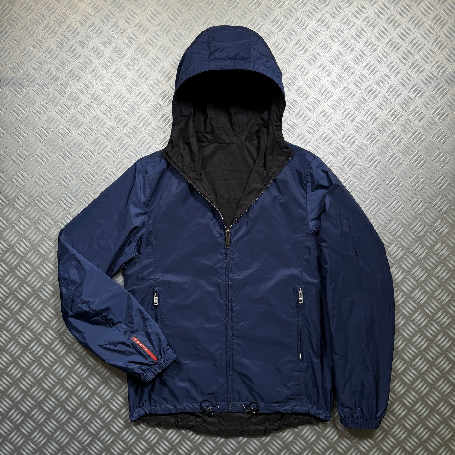 Prada Main Line Reversible Jet Black/Midnight Blue Nylon Jacket - Medium / Large